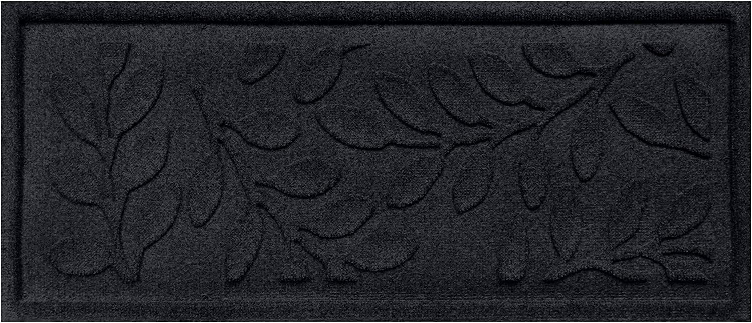 Bungalow Flooring Waterhog Indoor/Outdoor Boot Tray, 15 by 36 inches, Made in USA, Skid Resistant, Easy to Clean, Catches Water and Debris, Brittney Leaf Pattern, Charcoal