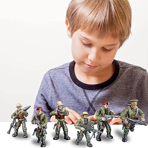 Miniatura 3 de 6 piezas de mini figuras de acción militar de soldado de la Segunda Guerra Mundial, juguetes de bloques de construcción modelo ejército con