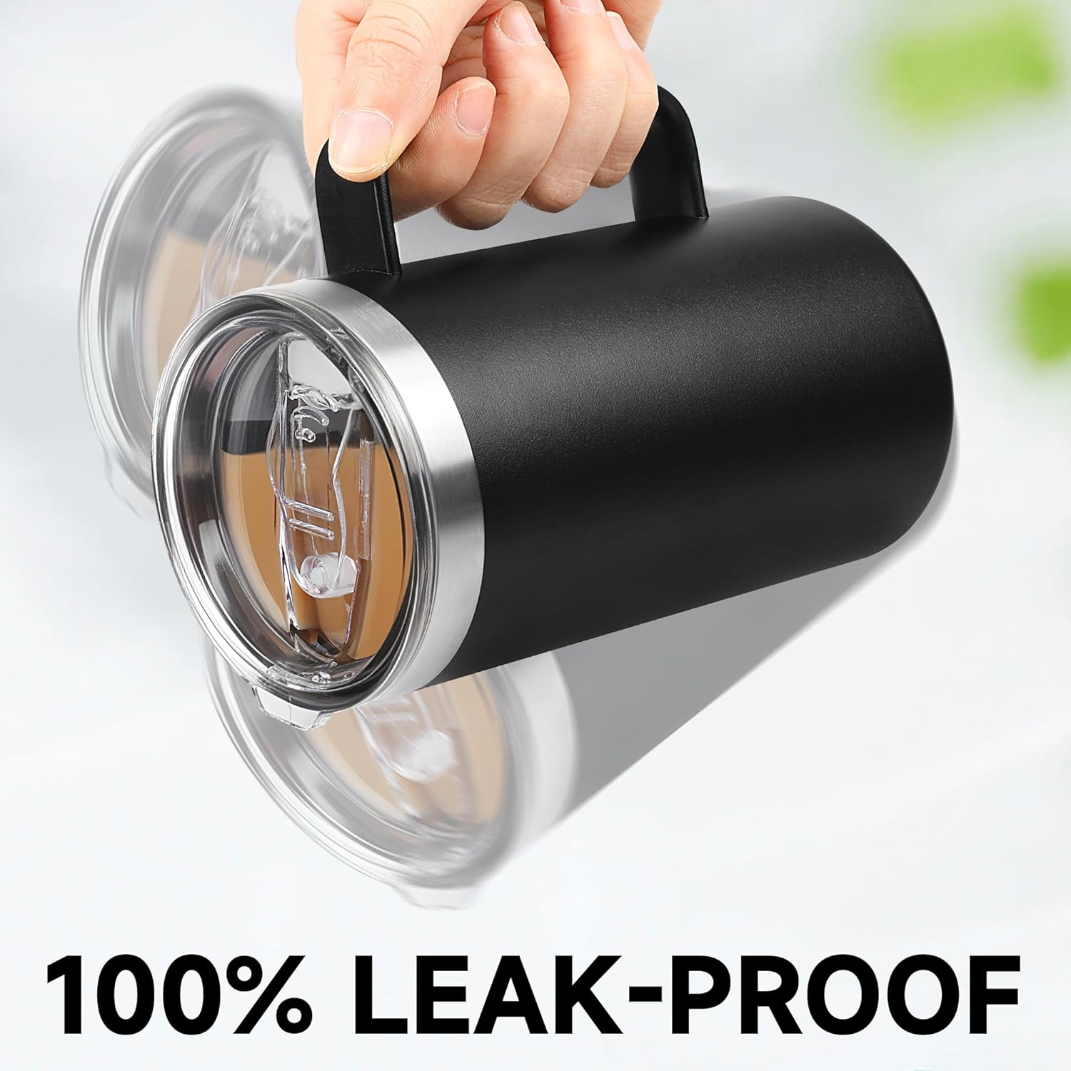 22oz Insulated Coffee Mug with Handle & Leak-Proof Lid - Double Wall Stainless Steel Travel Tumbler Bulk for Commute/Office/Home, Black, 8 Pack