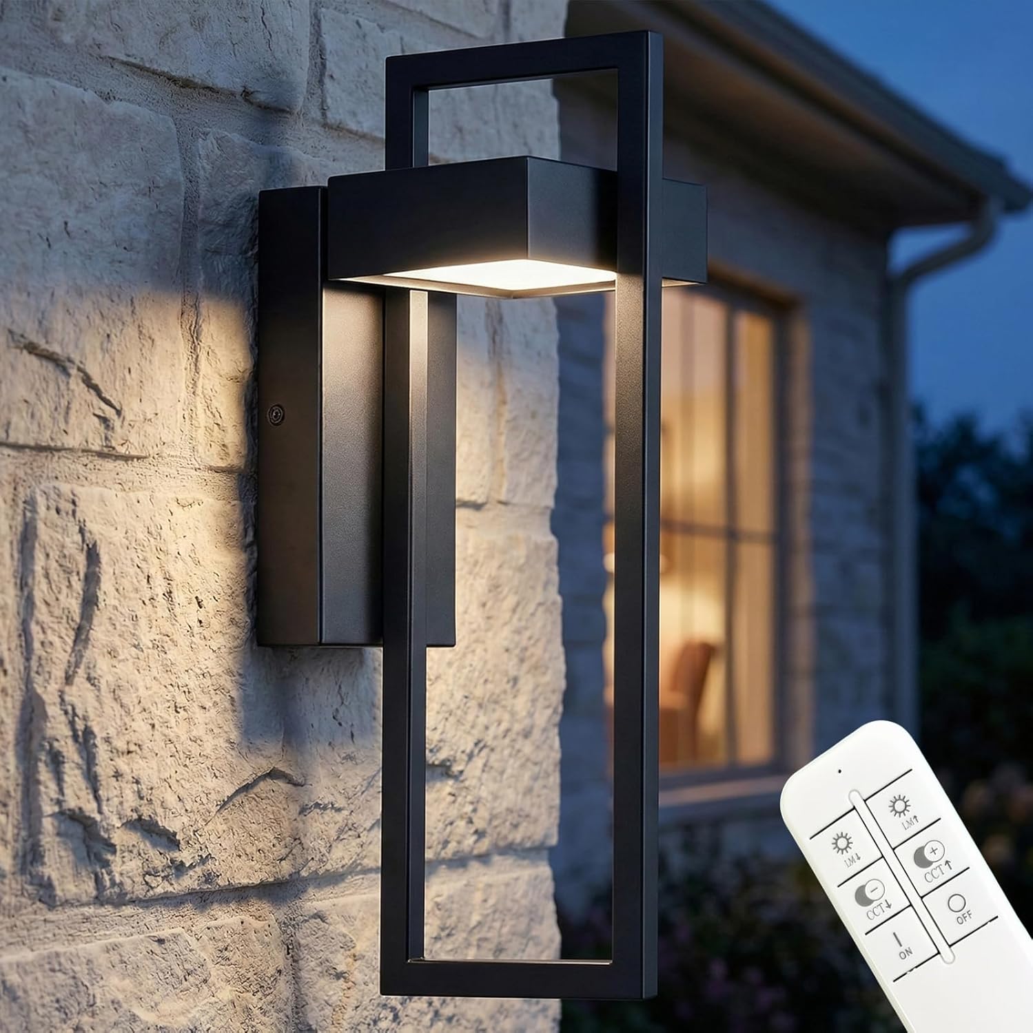 Black Outdoor Wall Light Hardwired, 16.5" Modern Outdoor Wall Sconce , Dimmable Adjustable Light 2700K–6500K, Waterproof Exterior Wall Light for Porch Front Door Garage,Wall Mount Lights With Remote