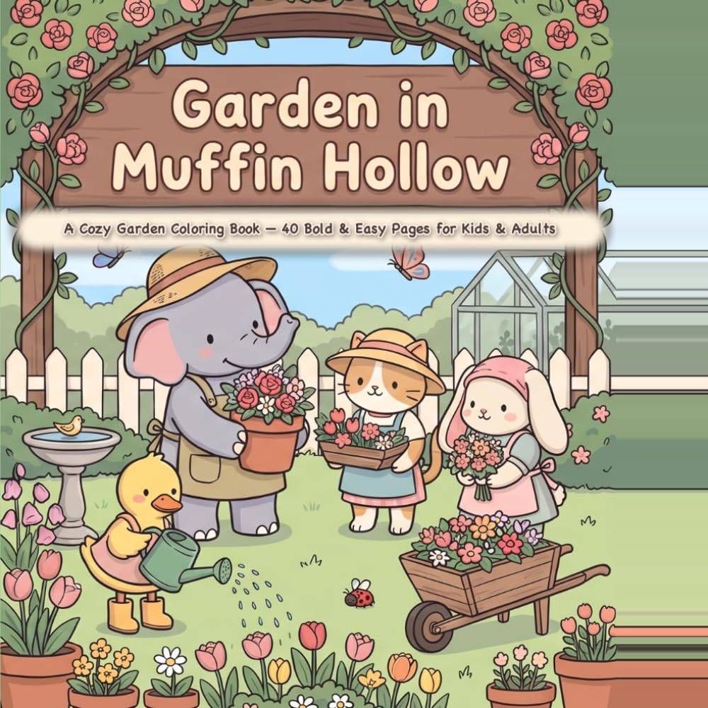 Garden in Muffin Hollow: A Cozy Garden Coloring Book — 40 Bold & Easy Pages for Kids & Adults