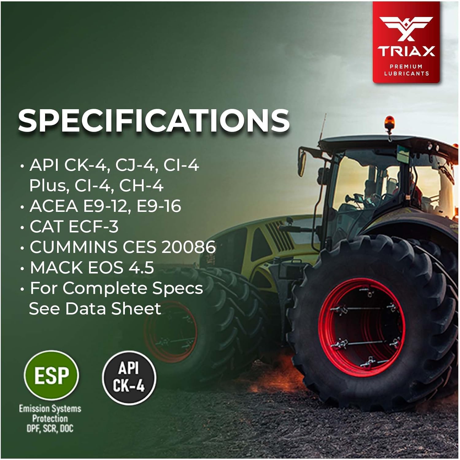 TRIAX Agra Supreme ESP 15W-40 CK-4 - Full Synthetic Super Heavy Duty Diesel Engine Oil - For High Load, High Torque, Sustained Power Applications (5 Gallon)