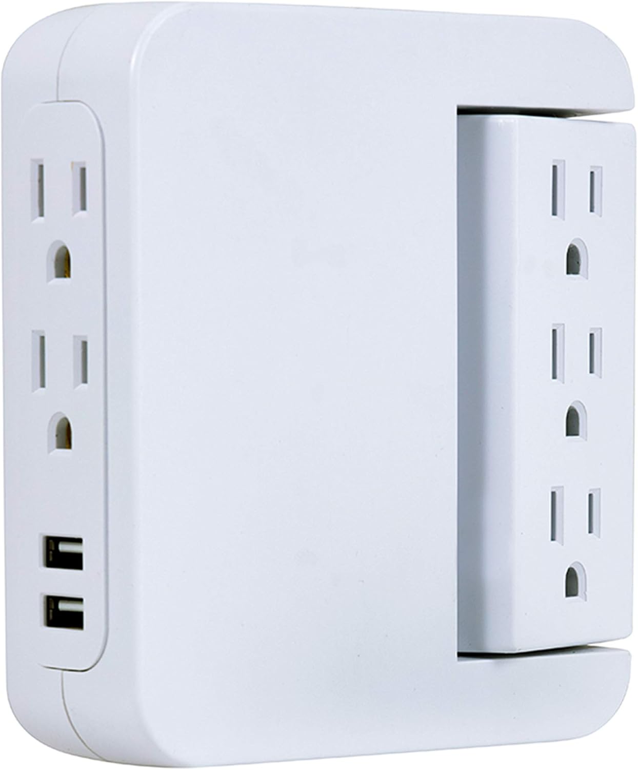 GE Pro Side-Access Swivel Surge Protector, 2 Pack, 5-Outlet Extender with 2 USB Ports, Wall Tap Adapter, Charging Station, 3-Prong, 560 Joules, 2.4 AMP/12 Watt, UL Listed, White, 55246