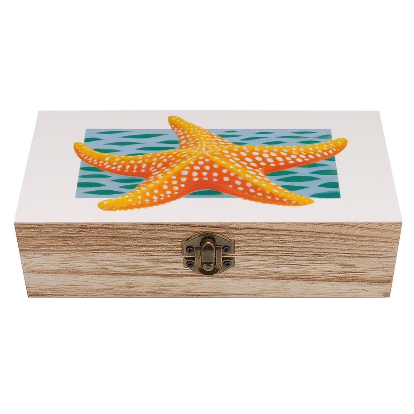 asbwuo Starfish Boho Wooden Storage Box with Hinged Lid