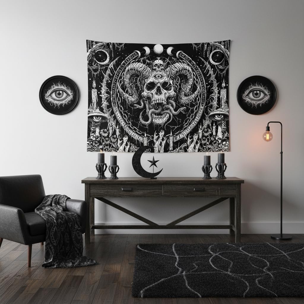 Accnicc Skull Tapestry Gothic Skeleton Tapestries Wall Hanging Goth Witchy Black and White Horror Small Tapestry for Bedroom Living Room Dorm 48 x 36 inch