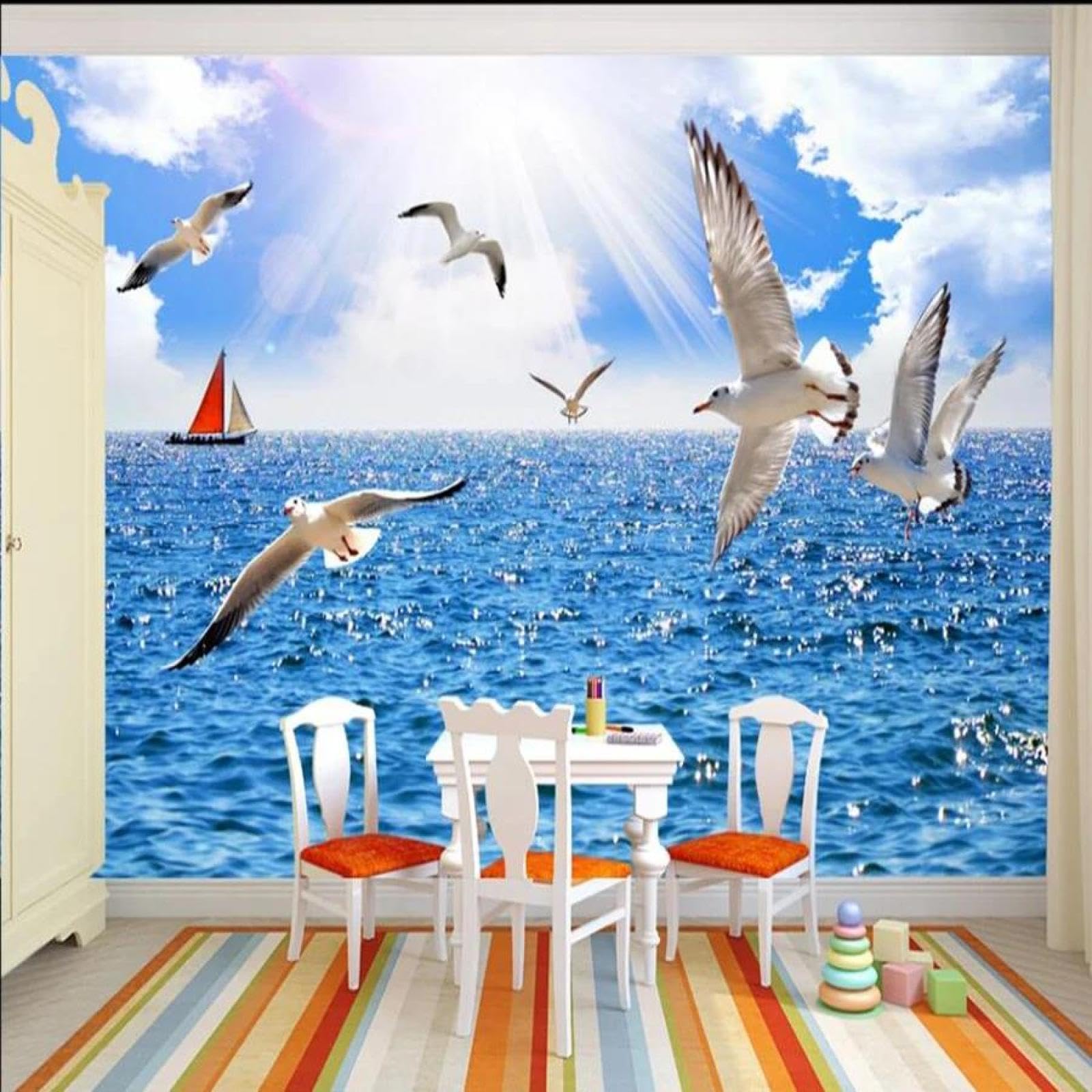Papier peint mural 3d oiseaux de mer pour un salon moderne et relaxant