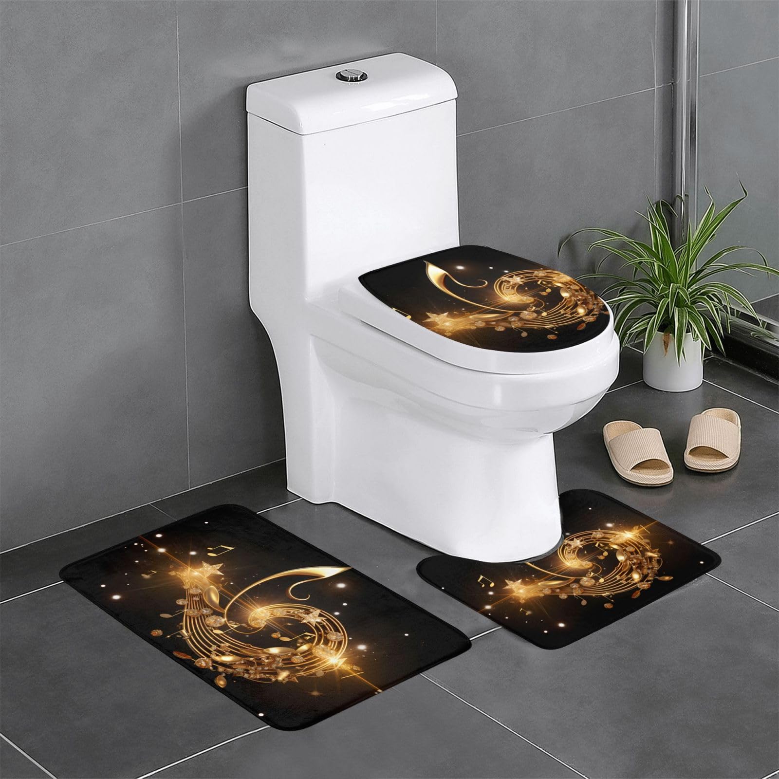 Tapis de salle de bain rectangulaire 61x40,6 cm note de musique or