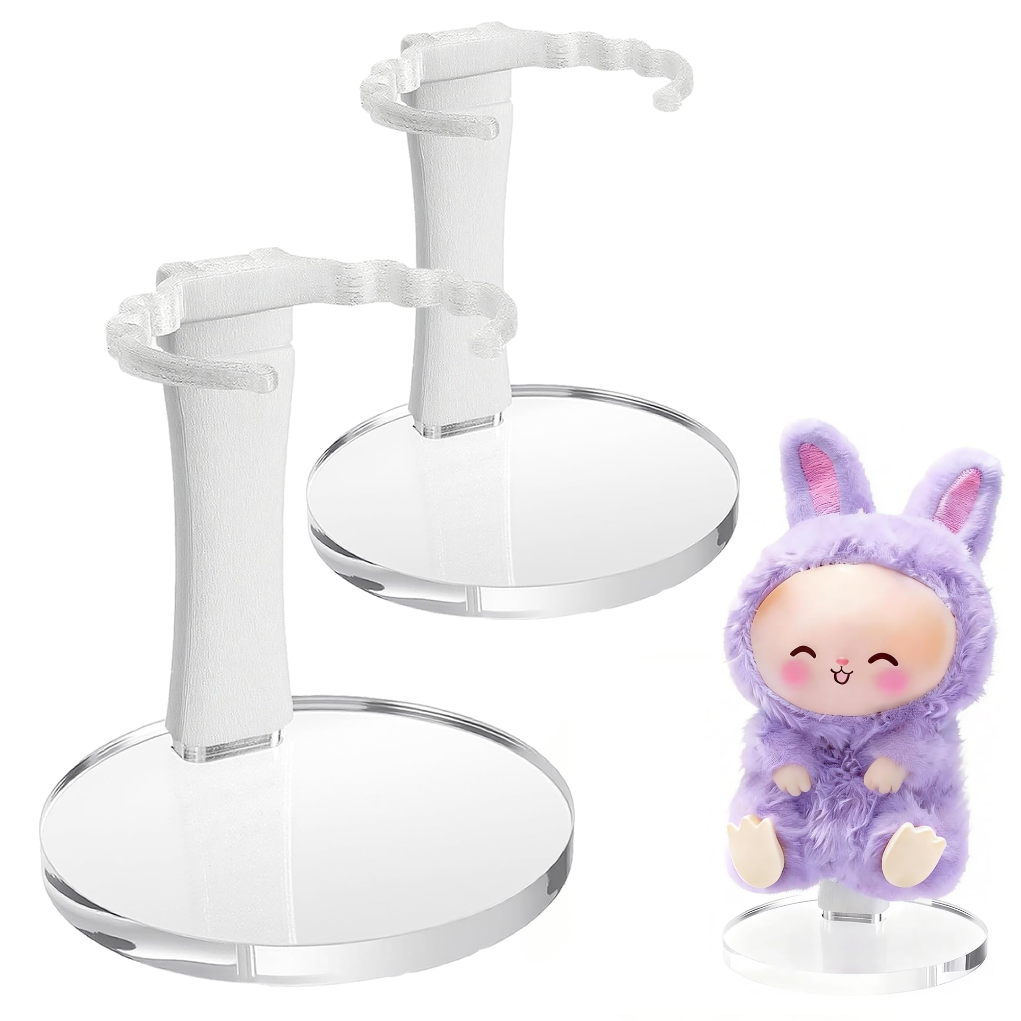 MDOWOK Adjustable Doll Stand for Sitting & Standing Positions - Premium Acrylic Base Display Holder for 3-7" Figures, (White 2 Set )