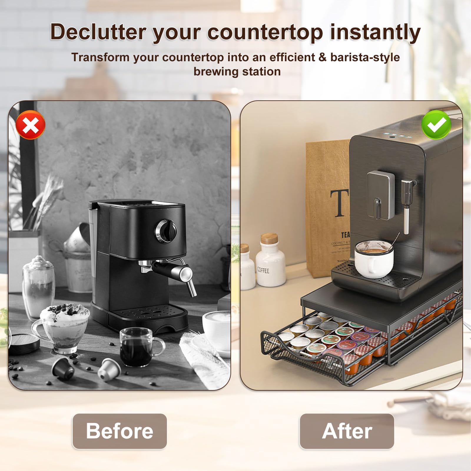 Supporto per 45 capsule di caffè, cassetto regolabile in metallo, per macchina da caffè da appoggio, con organizer per casa, ufficio, dispensa (cialde di caffè non incluse)