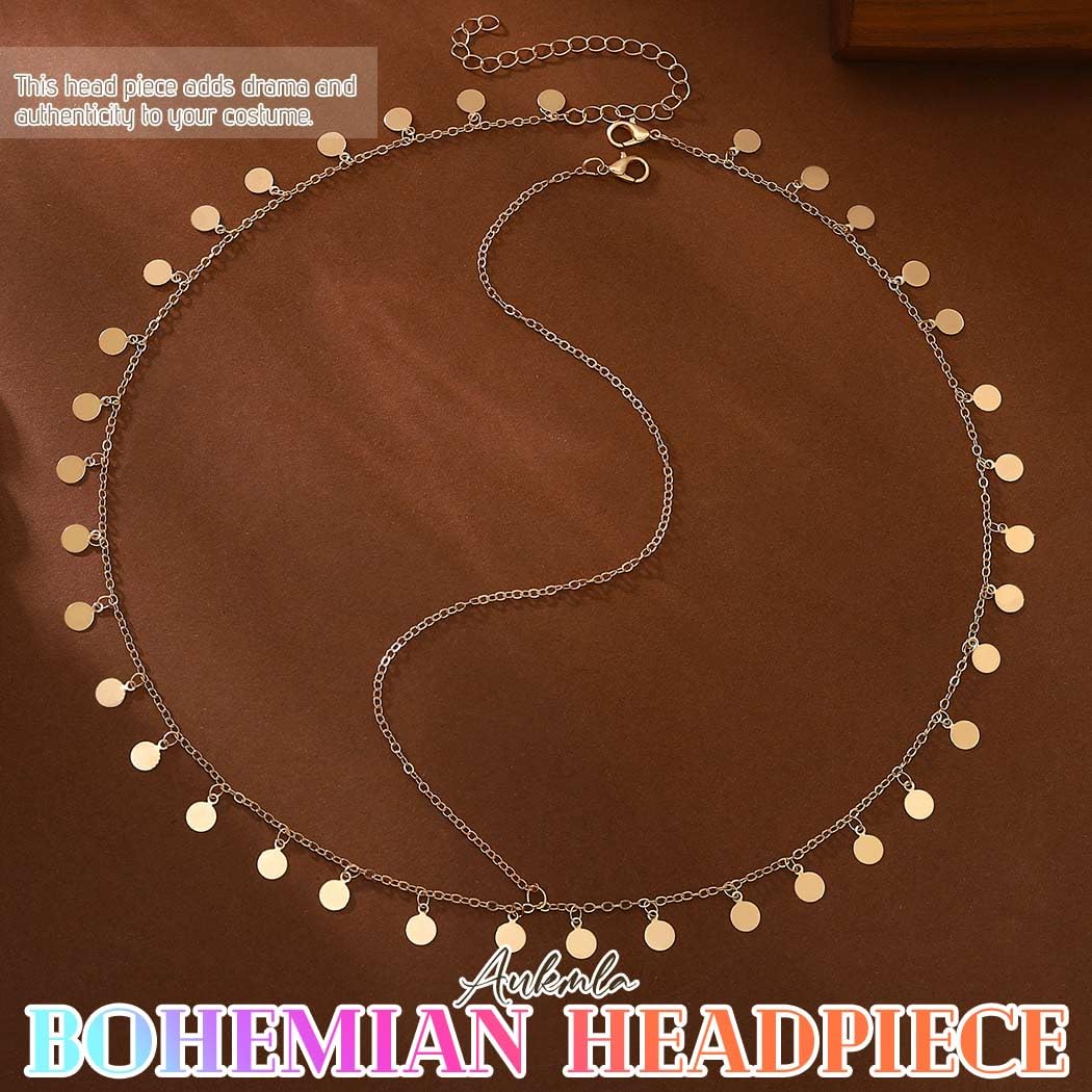 Aukmla Boho Head Chain Jewelry Sequin Gold Headpiece for Women image 2