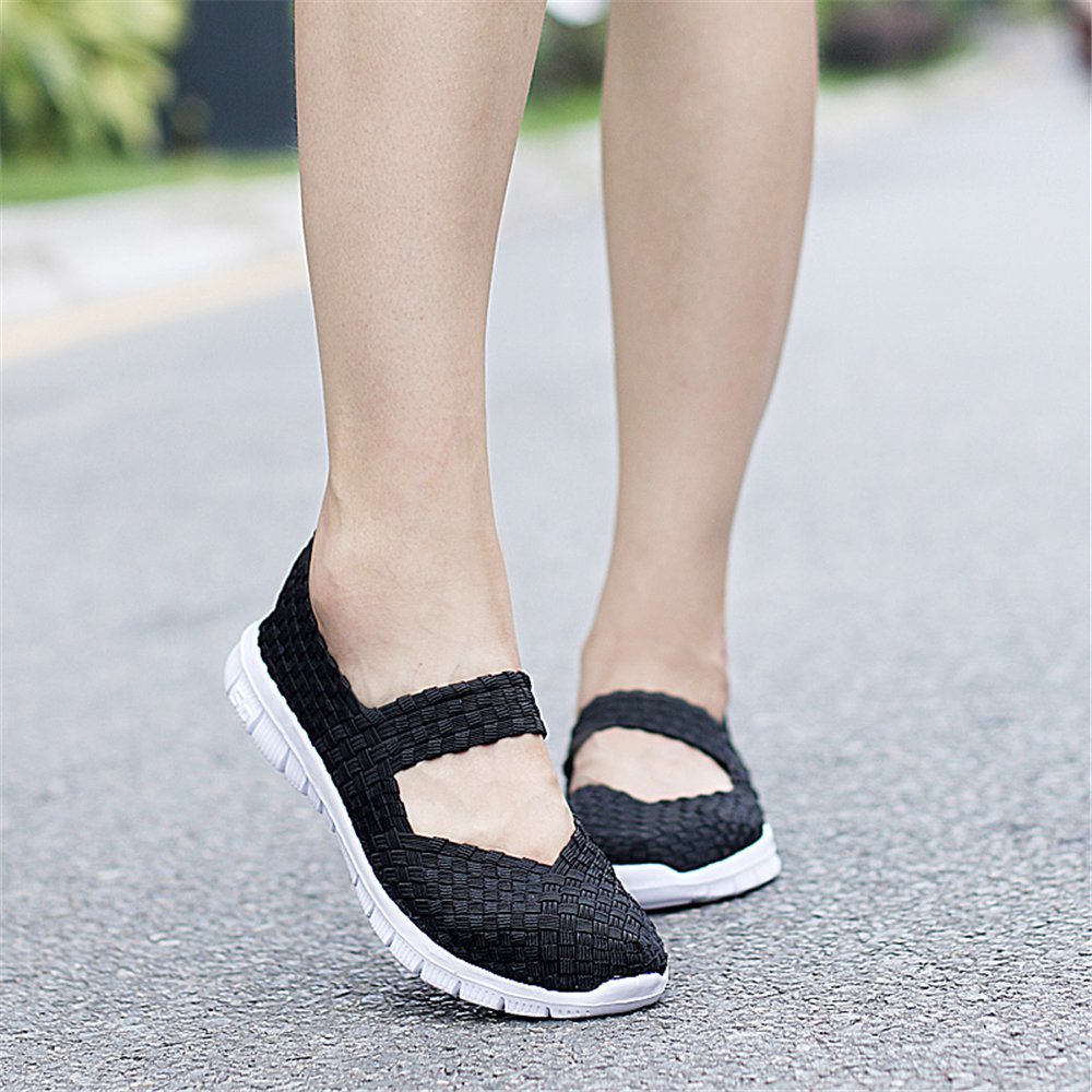 Zapatos para caminar hechos a mano elásticos tejidos sin cordones ligeros