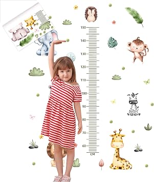 Woodland Kids Growth Chart, Jungle Animals Wall Decals Stickers, Height Chart Measuring Decor for Bedroom Room Nursery Home, Large Removable Stickers Wall Decals Decorations