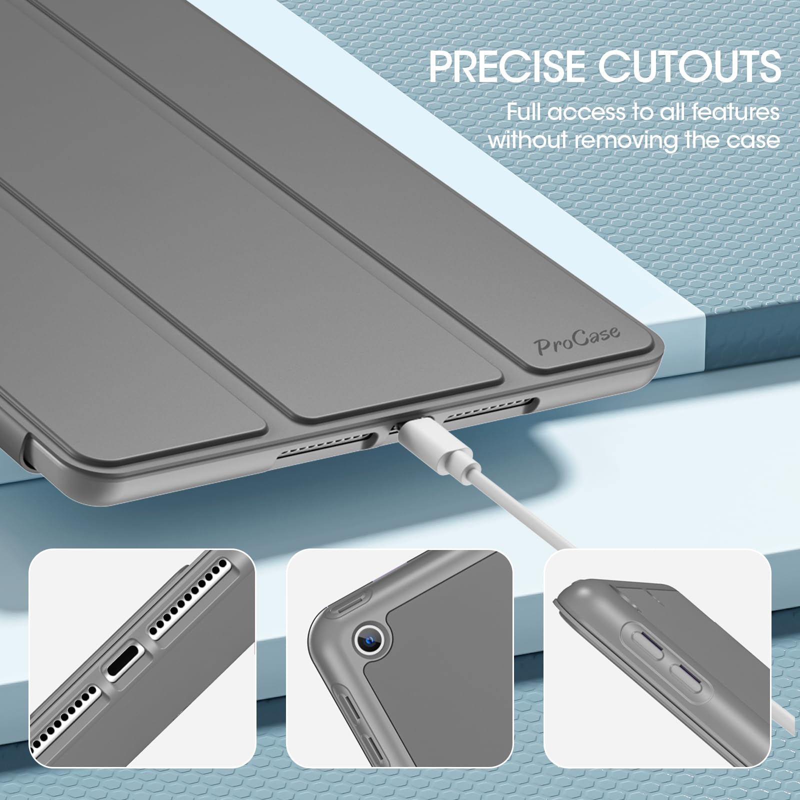 ProCase スマートケース iPad 9/8/7世代対応(2021 2020 2019) 10.2インチ ソフトカバー 軽量 オートスリープ/ウェイクに対応 アップルペンシル収納 耐衝撃 - グレー