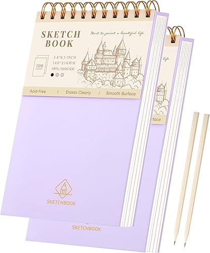 Yoment Paquete de 2 cuadernos de bocetos para dibujar en la parte superior de espiral, bloc de bocetos para niños, de 5.5 x 8.5 pulgadas, tapa dura