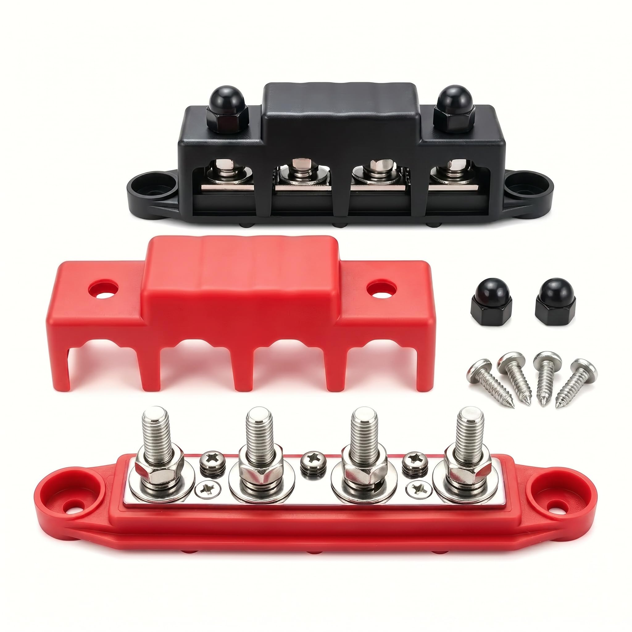 Bus Bar 12-48V Power Distribution Block 4 M8 Terminal Studs 2Pcs
