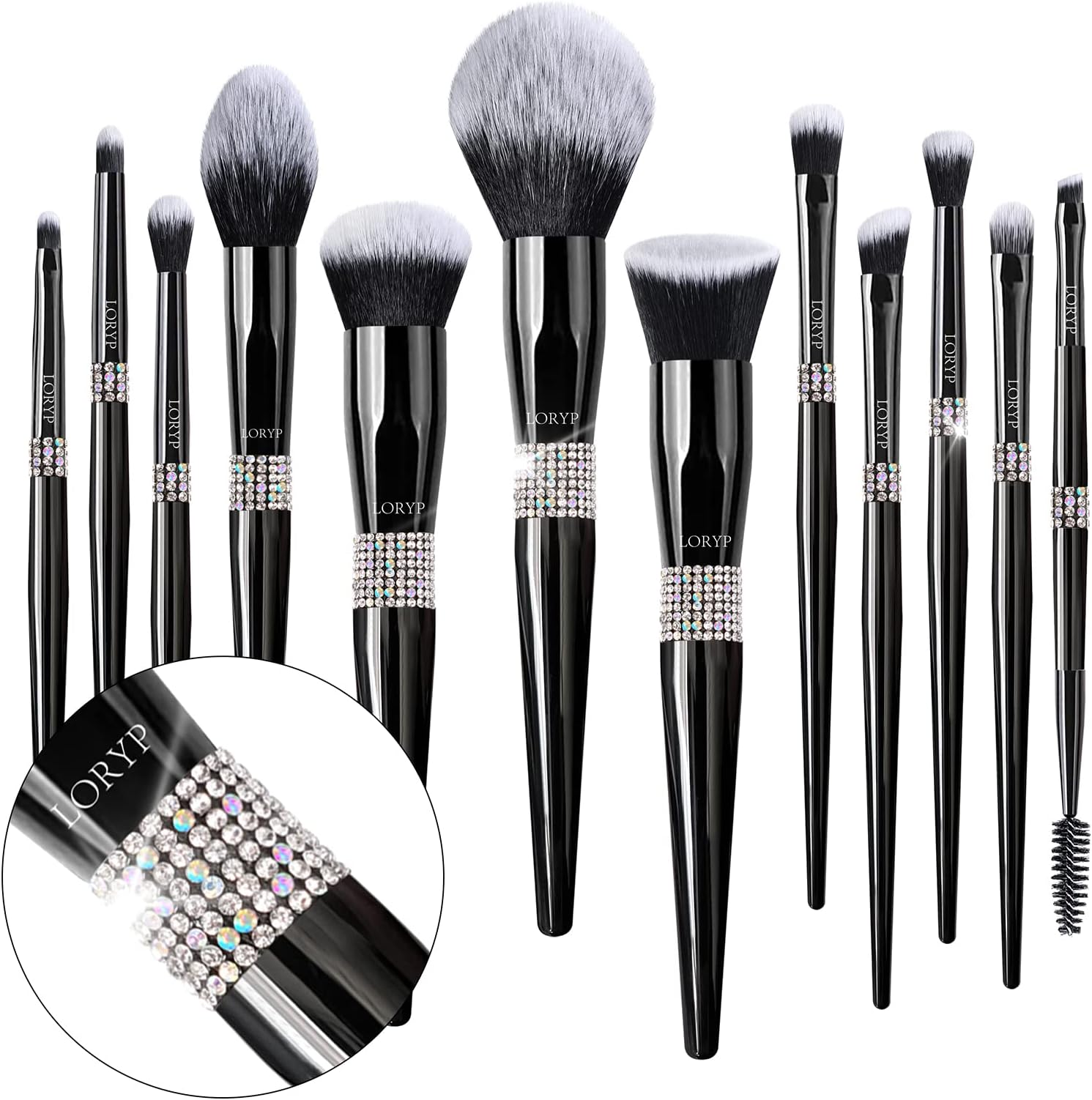 LORYP Makeup Brushes Set -Premium Synthetic Foundation Concealer eyeliner eyebrow Contour Diamond make up brush set for Women (12 Pcs-Black)