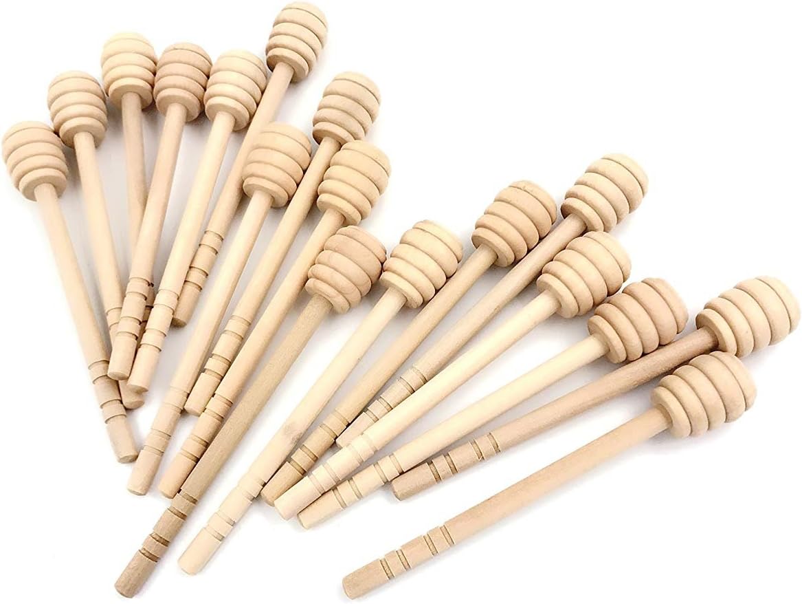 ZHONGJIUYUAN 100 Piece 6 Inch Portable Wooden Jam Honey Dipper Honey Sticks for Honey Jar Dispense Drizzle Honey or Resale