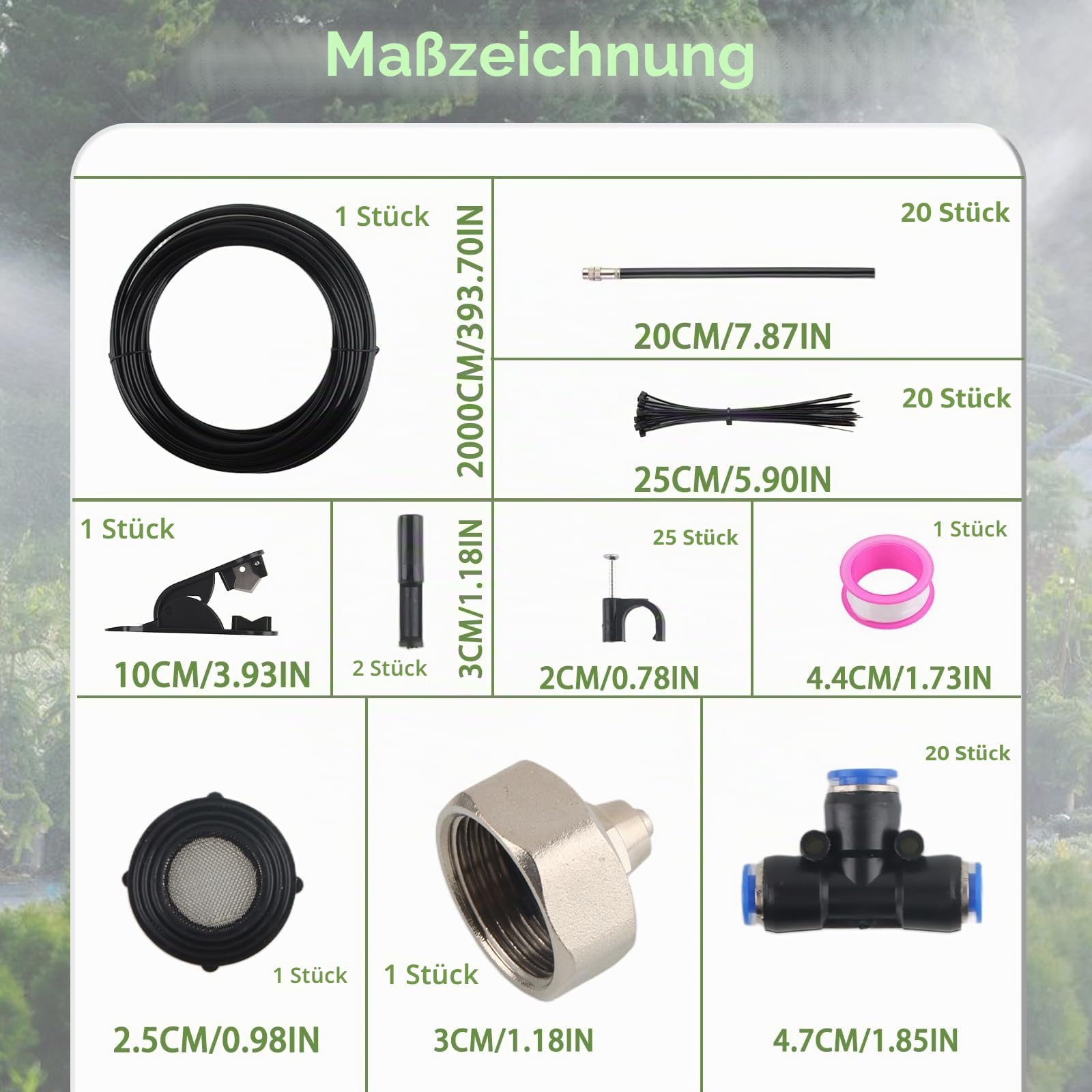 Sprühnebel Kühlung Terrasse, dellyy Wasserzerstäuber Garten, 360° Bewässerung System, für die Kühlung von Terrassenlüftern im Außenbereich, für Garten, Veranden, Rasen, Gewächshaus Pavillon (20M)
