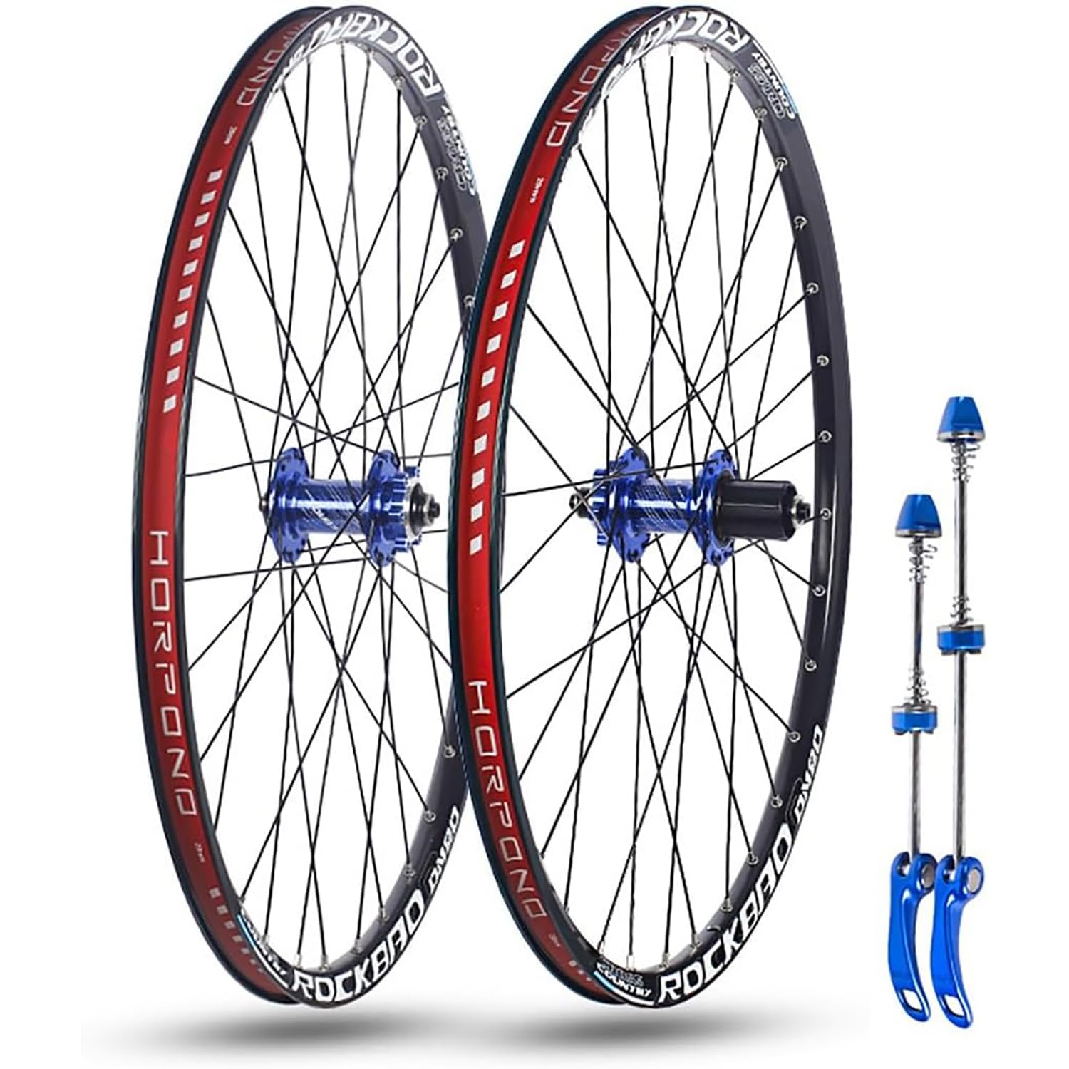KUNYOS 24'' 26'' 27.5'' 29'' Bike Wheelset for Mountain Bike Quick Release Front Rear Wheels Double Layer Rims Disc Brake 32H Hubs for 7-11 Speed,Blue,26inch
