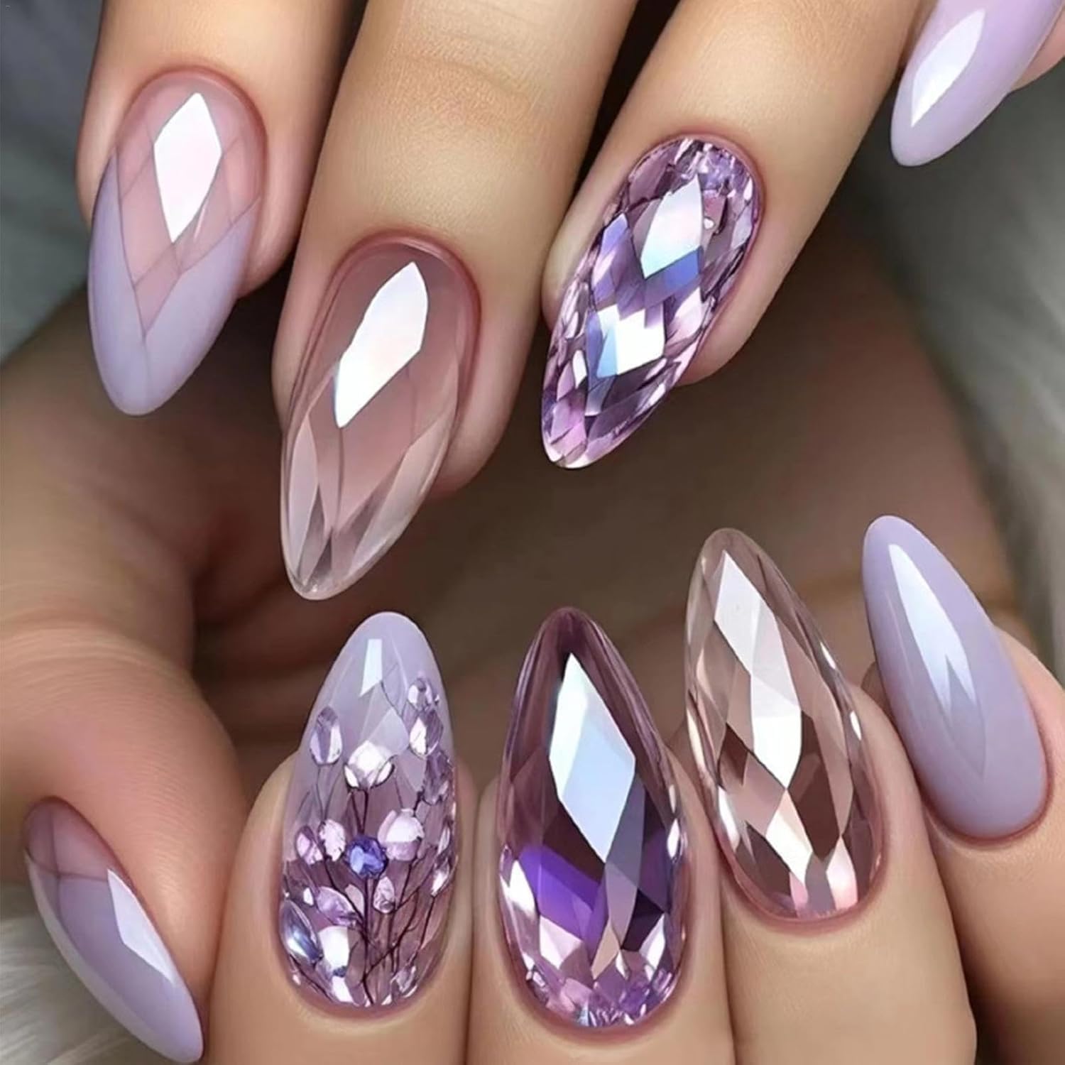 NAILWIND 3D Diamond Shape Designs False Nails,120 Pcs Soft Gel Tips Full Cover Acrylic Nail Tips, Nail Extension 12 Sizes Suitable for Nail Tips Art Salons ? Home (A244)-image-11