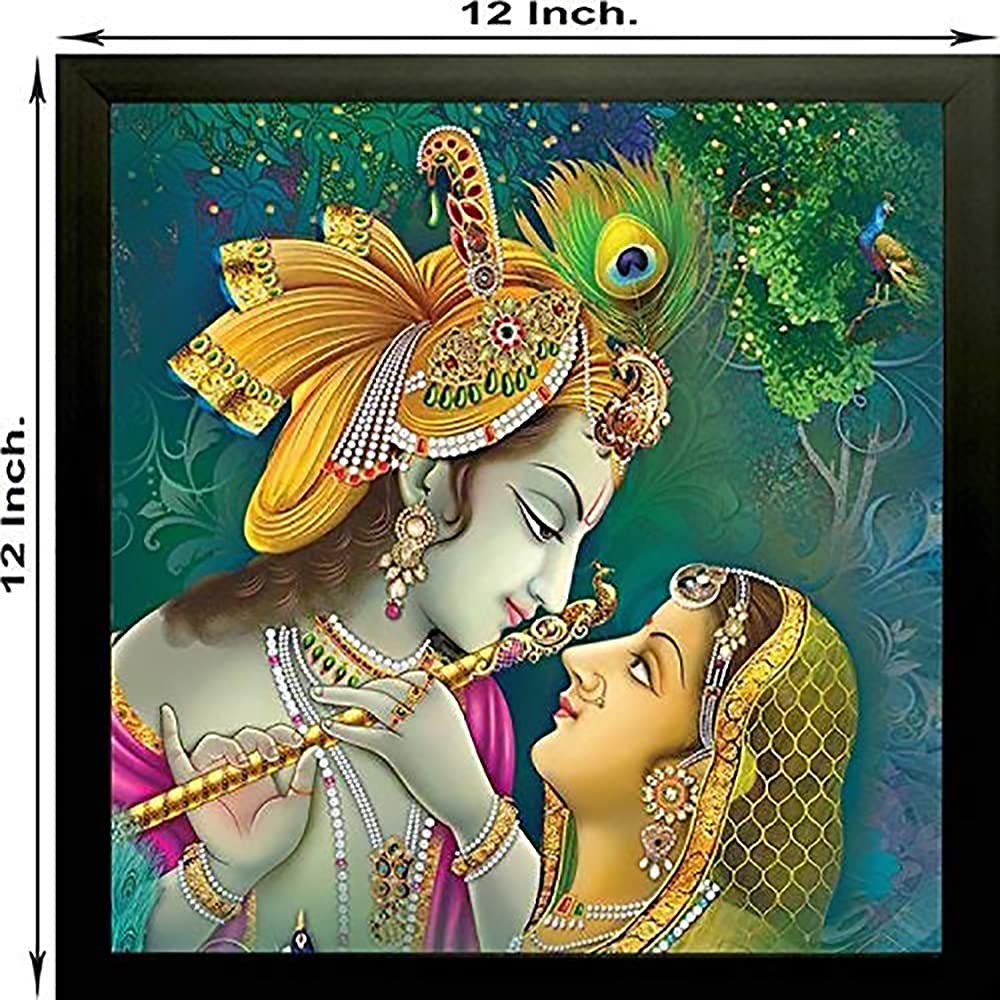 Canvas Bubble Radha Krishna Painting, Exclusive Framed Wall Art Paintings for Living Room and Bedroom. Frame Size 12"x12", Wooden Framed Special Effect Textured