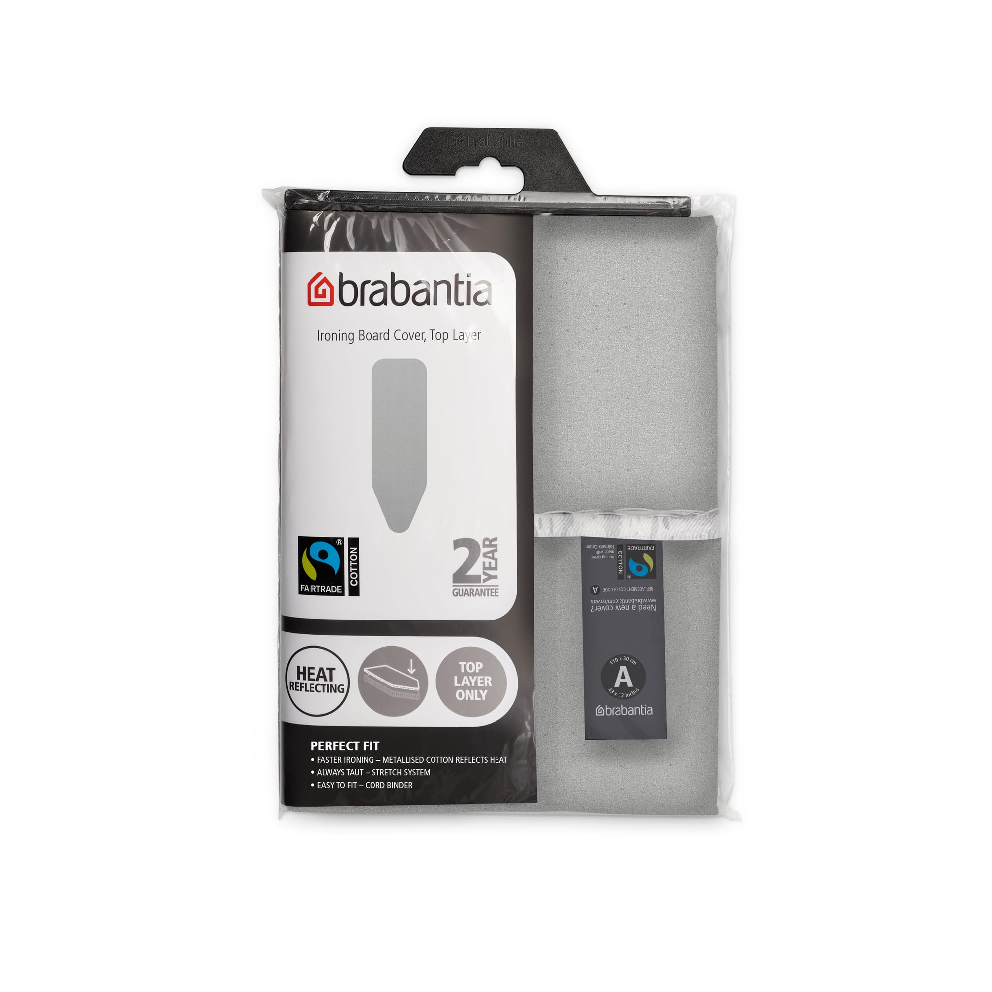 Brabantia 2mm Built-in-Foam Ironing Board Cover (A Board / Metalised ) Heat-Resistant, Non-Slip, Durable Cotton & Foam, Cord Fastener