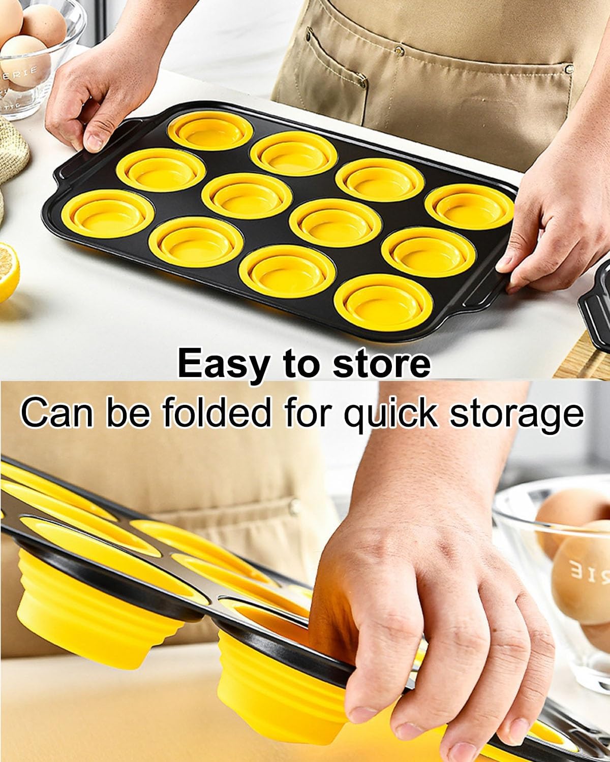 Squeeze Silicone Muffin Pans for Baking 6/12-Cavity Oven Cake Mold Reusable DIY Non-stick Whoopie Pie Pan Bakeware Tray Easy to Pop for Cupcakes Mini Treats Hamburger Sandwiches Making