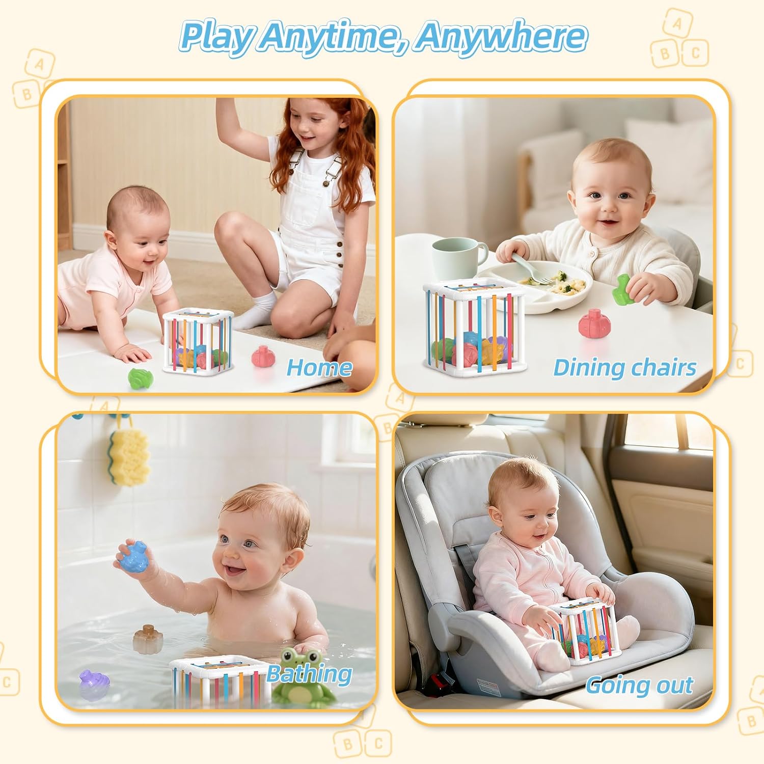 Montessori Shape Sorter Toy for Toddlers, Sensory Learning Cube with 6 Soft Blocks, Baby Developmental Toy for Fine Motor Skills, Gift for 12-36 Months Boys & Girls