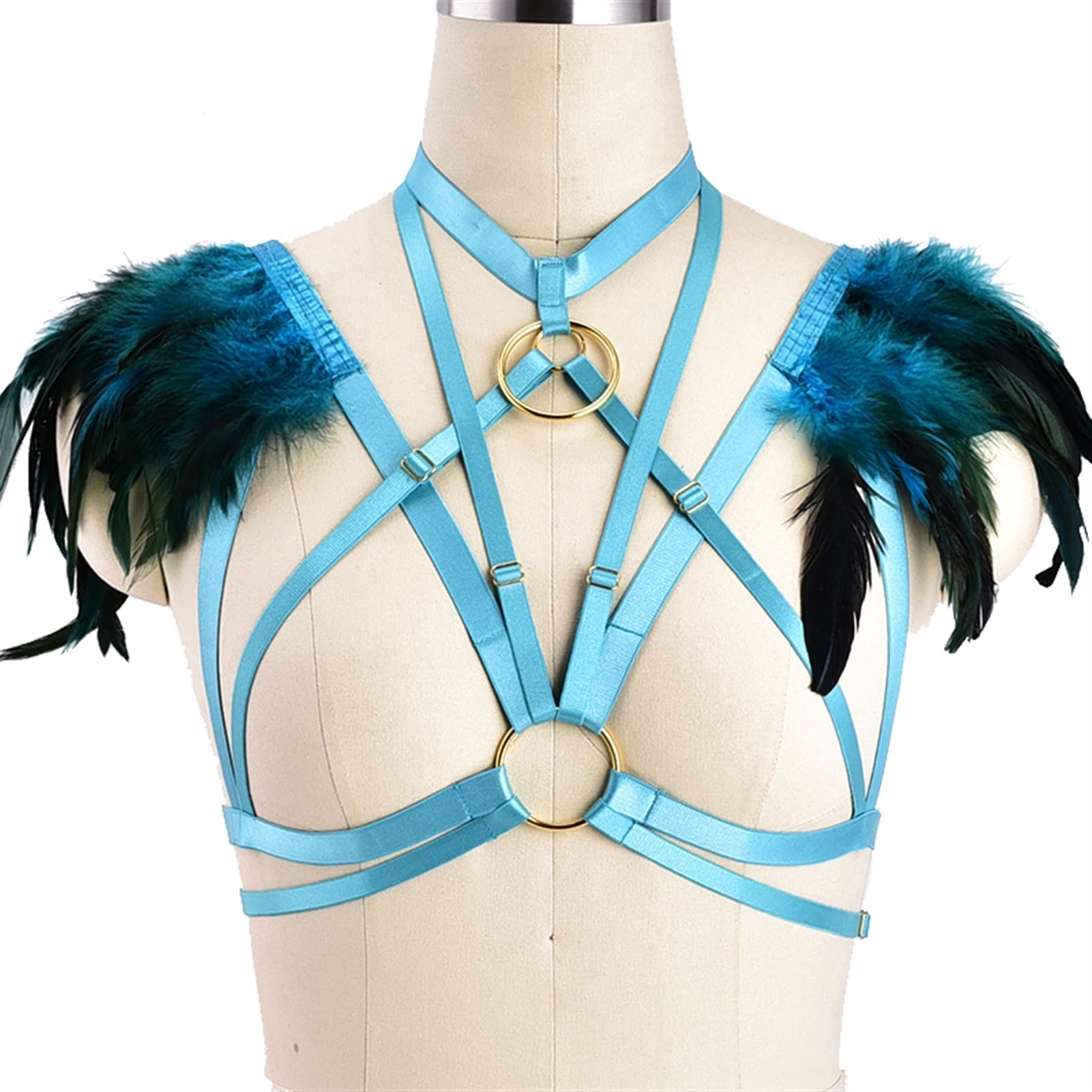 Smdsaz Women's O0664 Black Harness O-Ring Cage Top With Garter Belts Body Harness Bondage Belts (Color : Size : One Size)