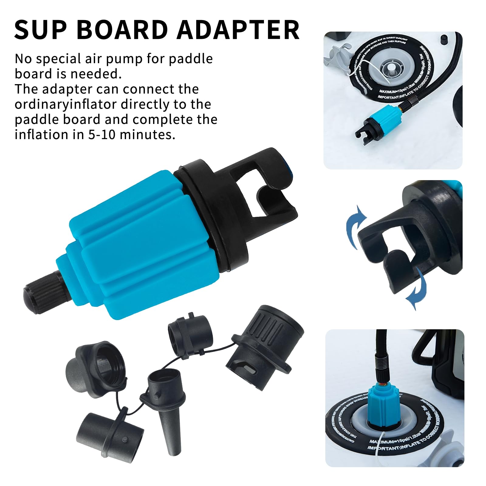 Adaptador Valvula Paddle Surf Inflador, Inflable Adaptador Bomba Aire Sup Hinchador con 4 Boquillas de Aire, para Kayak, Tabla de Paddle Surf, Canoa
