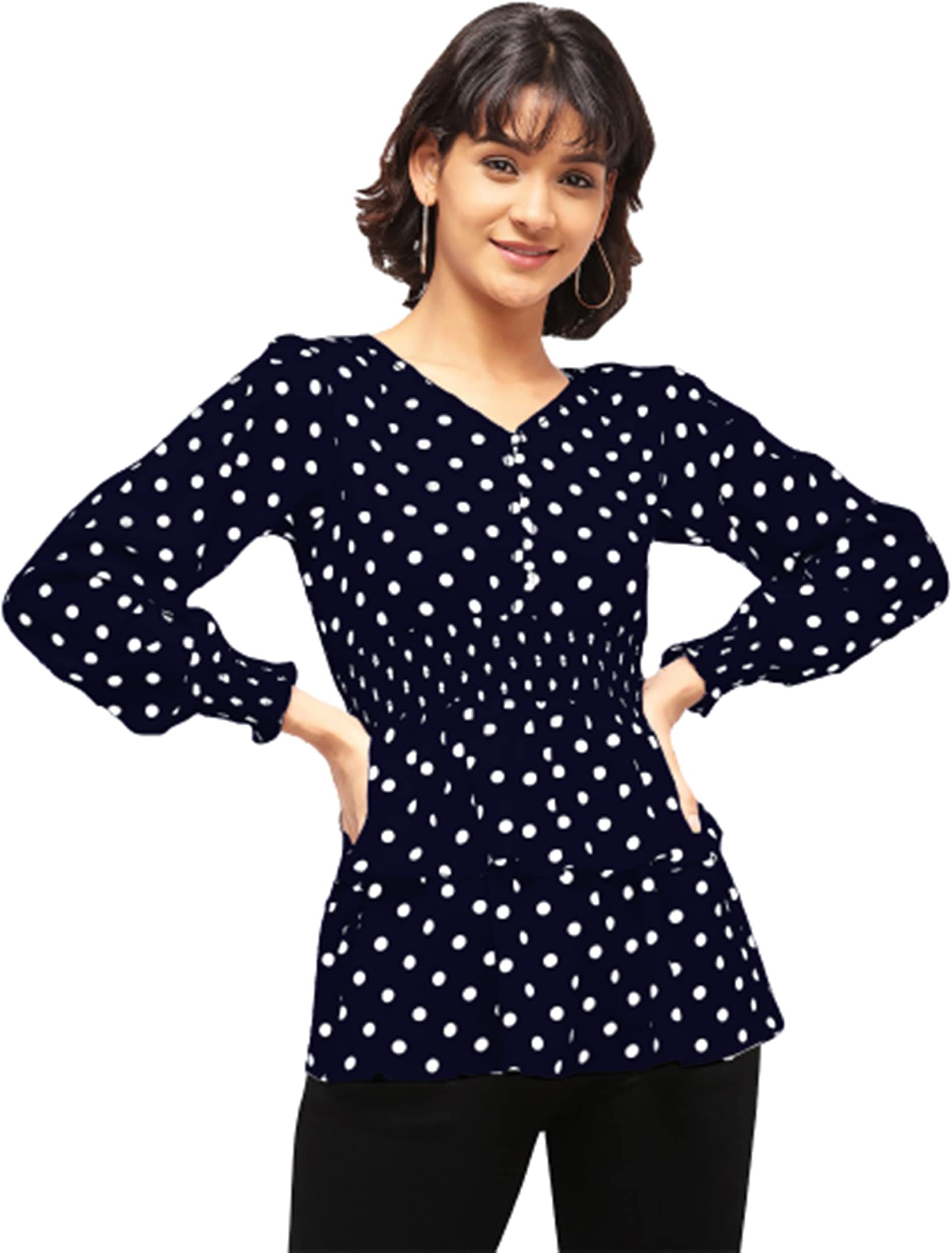 ORIEX THE ORIGINAL FASHION Girls Drawstring waist polka dot print full sleeves top