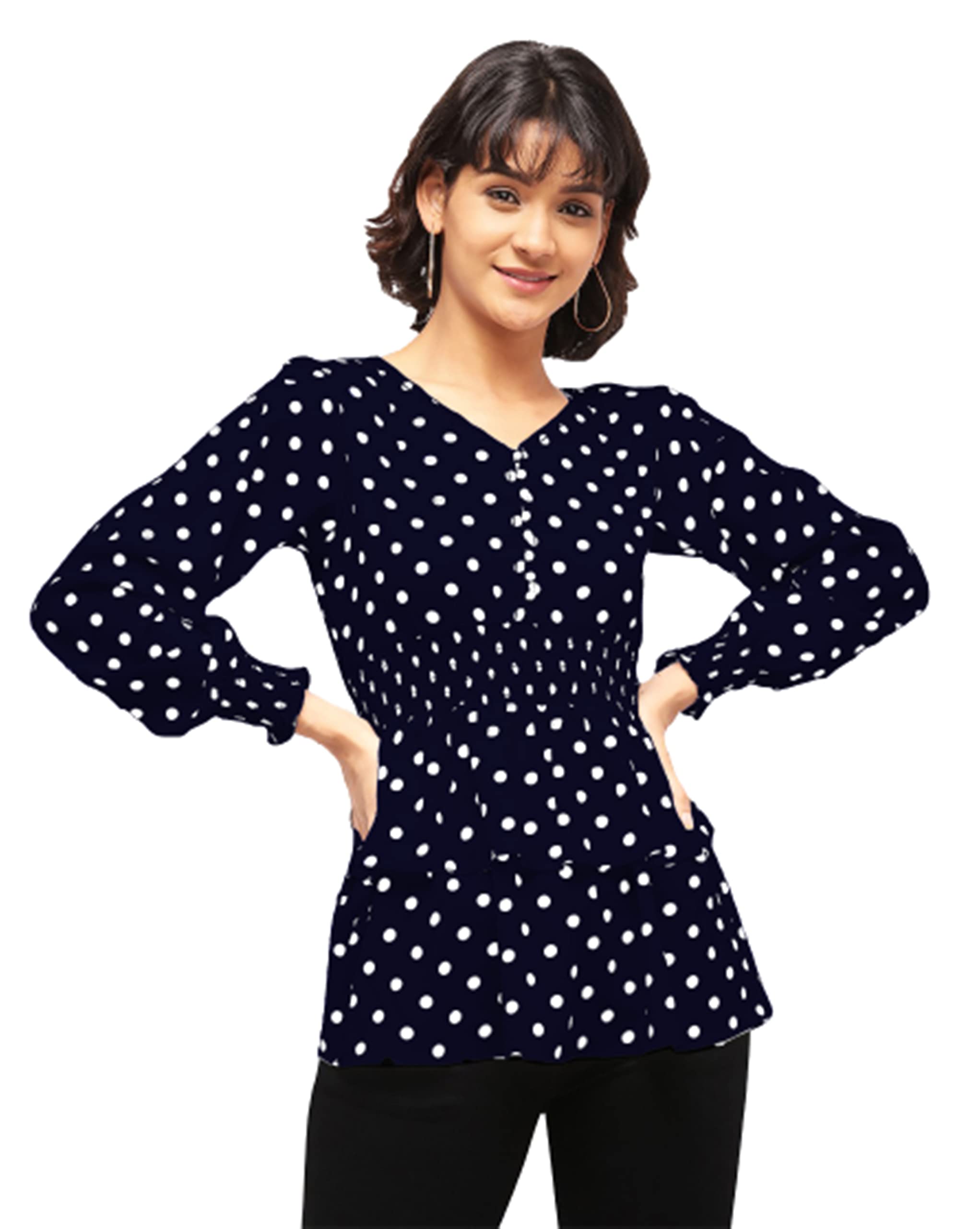 ORIEX THE ORIGINAL FASHION Girls Drawstring waist polka dot print full sleeves top