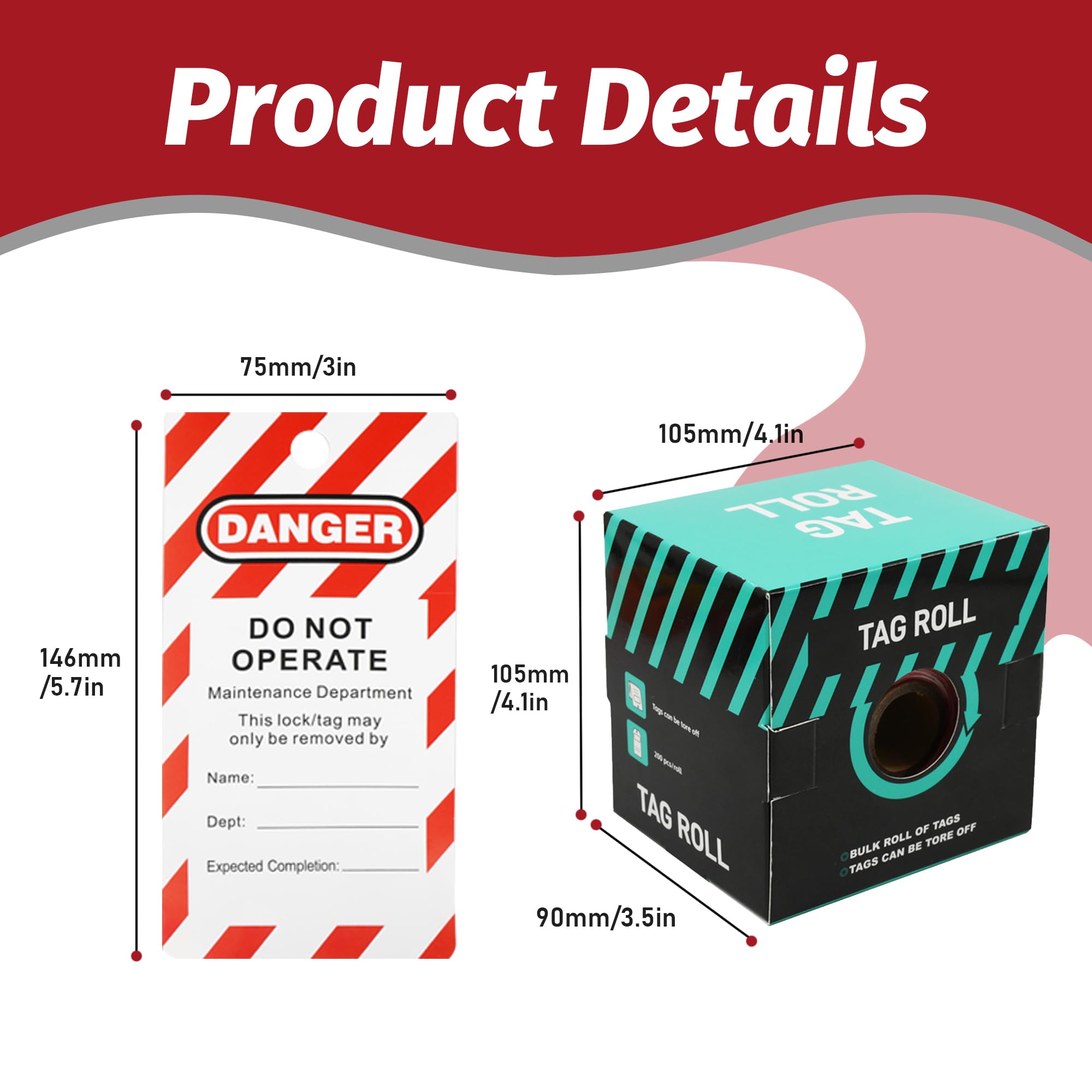 HiLKCO 200psc Lockout Tags by-The-Roll Danger Do Not Operate OSHA Compliant Scaffold Tags Waterproof PF-Cardstock Resists Tears, 5.75