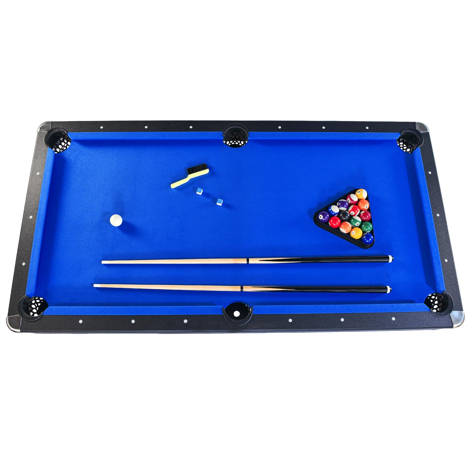 Wekuku 6-ft Pool Table with Table Tennis Top – Black with Blue Felt for Living Room, Convertible Game Table for Billiards & Ping Pong, Space-Saving Design (Black + Blue)