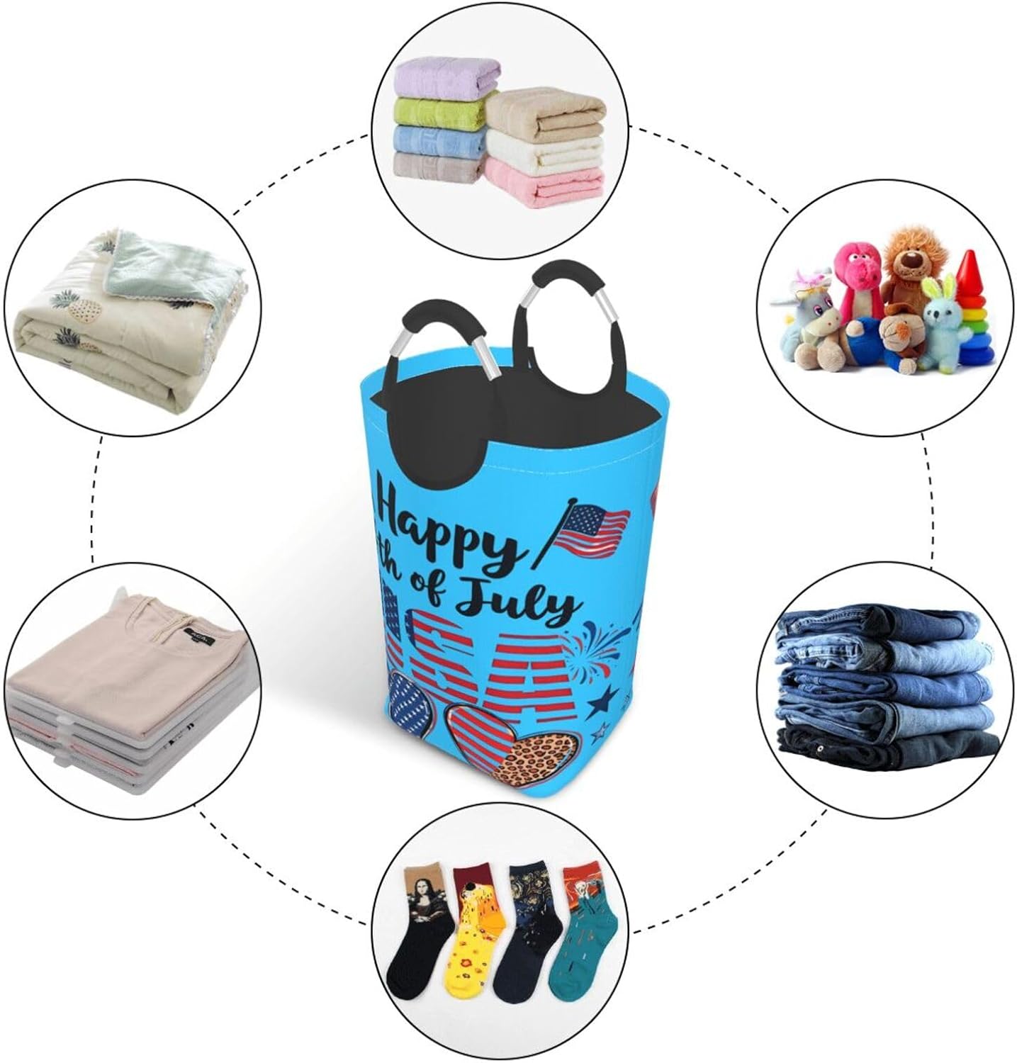 4th July Leopard Heart Foldable Dirty Laundry Bag, Waterproof Oxford Fabric With Pe Board Base, 50l Capacity For Home & Travel