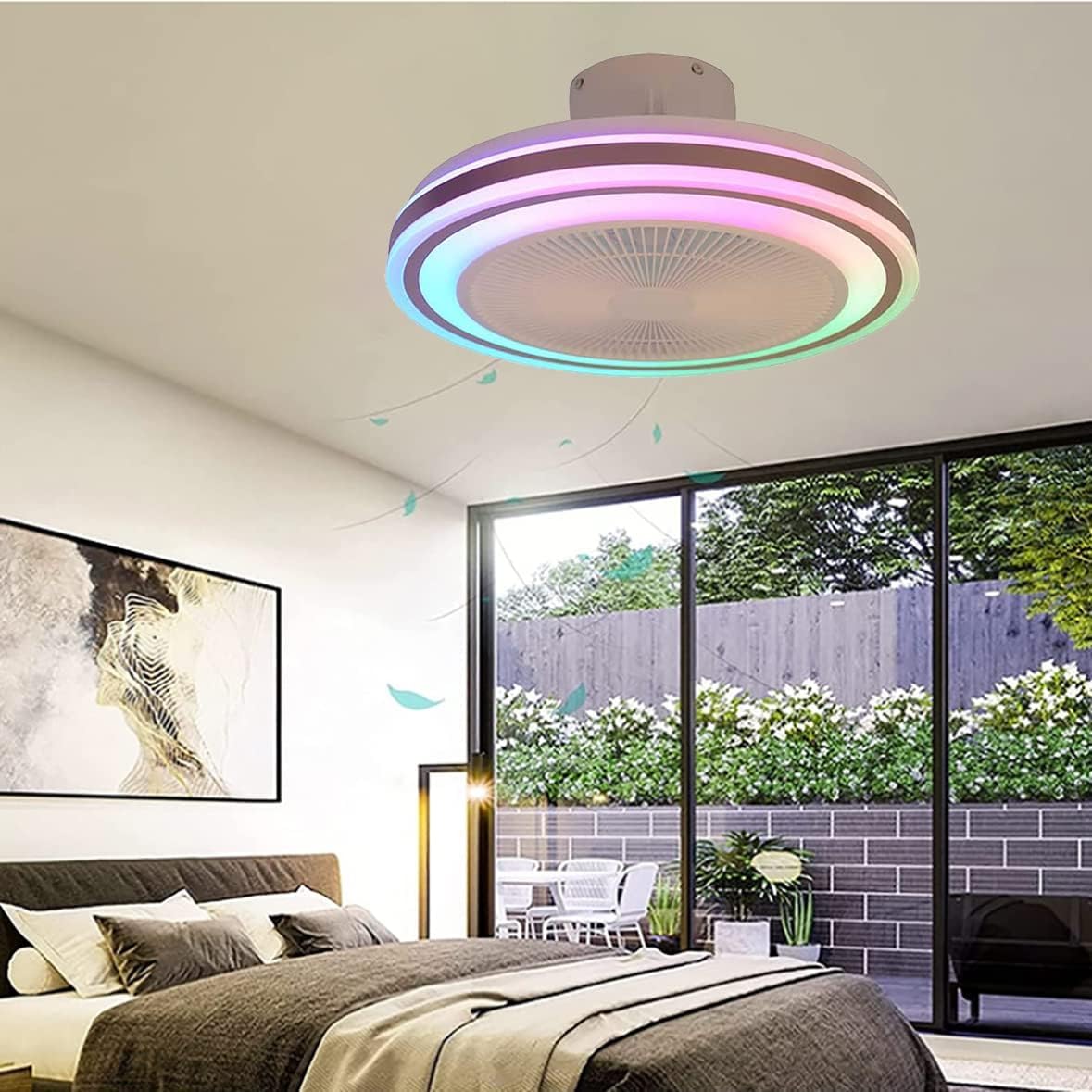 YUNZI RGB Ventilatore Da Soffitto Con Luce E Telecomando Camera Da Letto Plafoniera Ventilatore Soffitto E Cassa Bluetooth Ventilatore Soffitto Con Luce Wifi Moderno 50CM*20CM