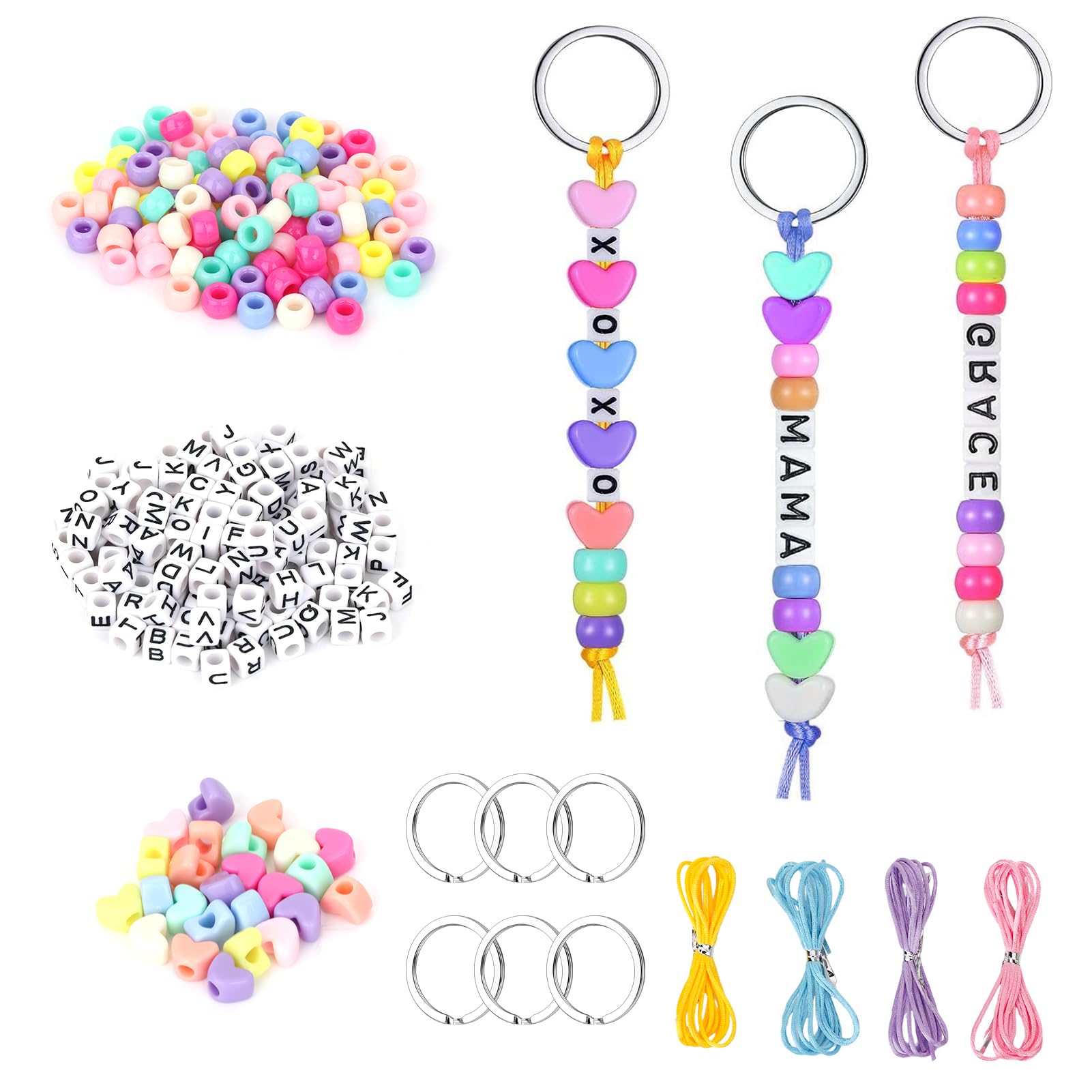 Lomuna 285 Pcs Letter Beads and Heart Barrel Beads Keychain Making Kit, Colorful Plastic Alphabet Beads for Friendship Bracelets Jewelry Making, DIY Crafts Gifts for Girls and Adults