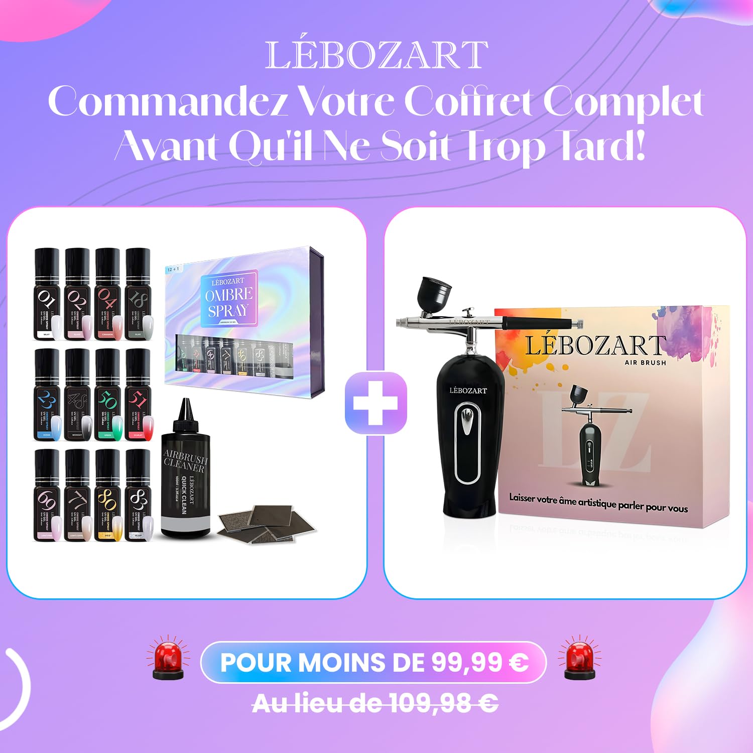 Kit 12 Vernis Semi-Permanent Gel UV Airbrush Ongle – Nail Art – Séchage Rapide Lampe UV/LED – Haute Pigmentation – Manucure Ongles – Nettoyant aérographe – Pochoir