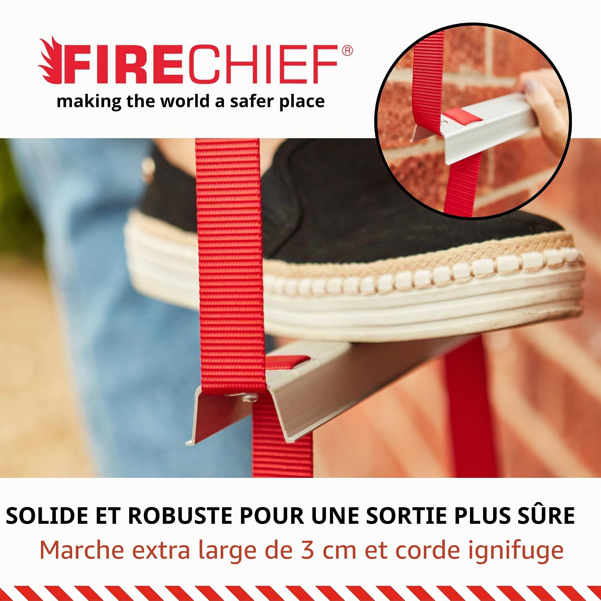 Firechief Escabeau pliable 3 étages FEL730 avec marches extra larges
