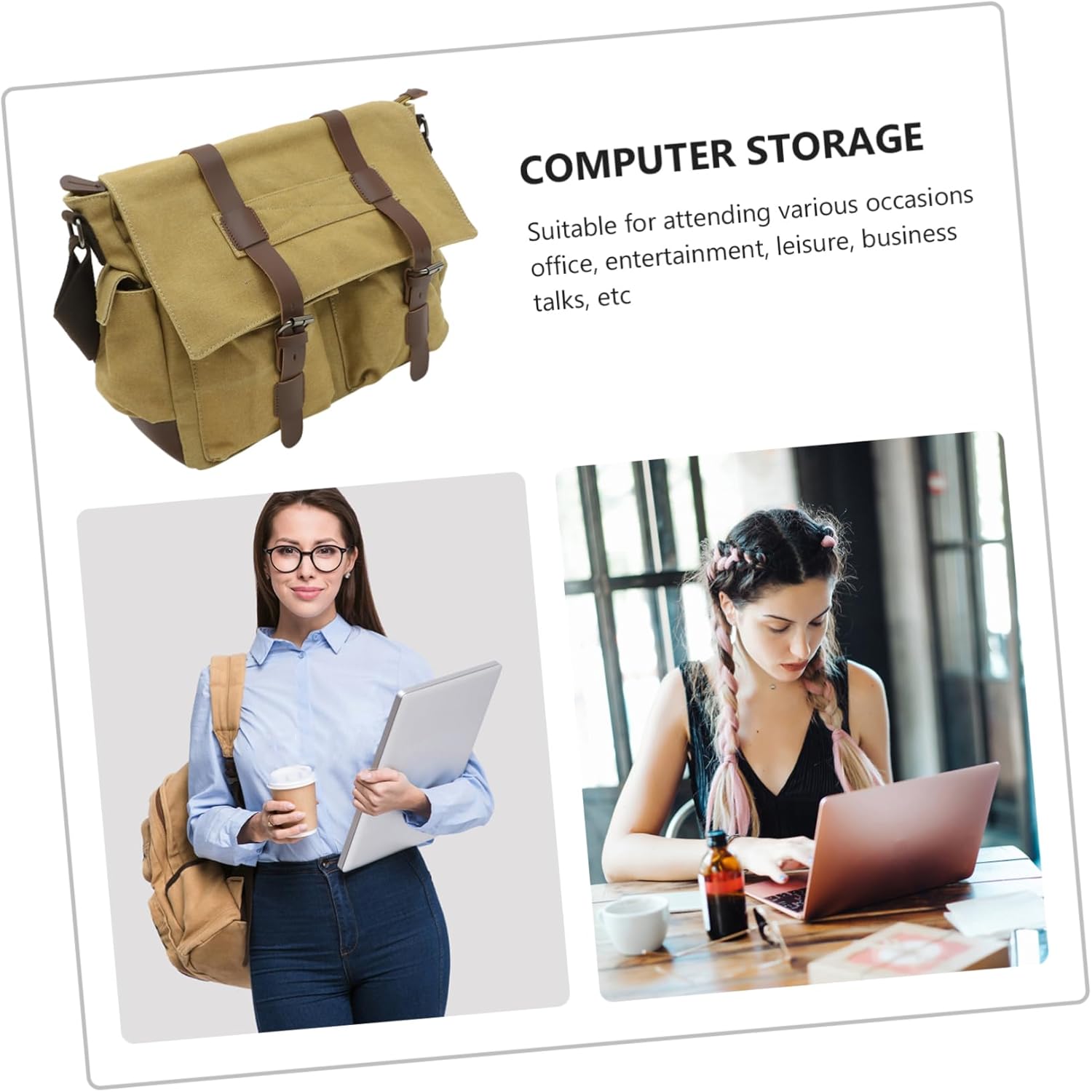 Canvas Crossbody Bag for Women Laptop Briefcase Shoulder Bag Front for Men and Women