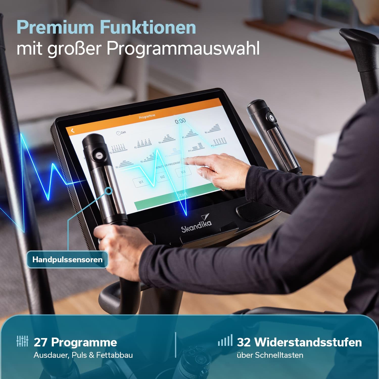 Skandika Crosstrainer Carbon P26-S P30-S Ellipsentrainer mit Steigung bis 150 kg 32 Widerstandsstufen Bluetooth App kompatibel