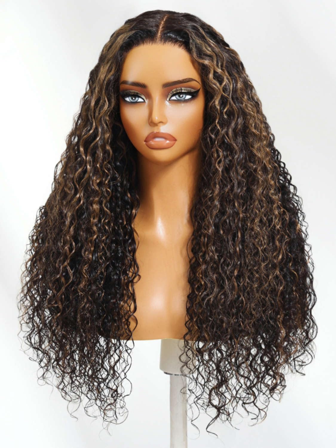 Beauty Forever Pre Everything Golden Brown Highlight Water Curly Human Hair Wig 13x4 Lace Front Glueless Wig Pre Plucked Pre Cut Pre Bleached 150% Density Drawstring Wig Wear and Go 20inch