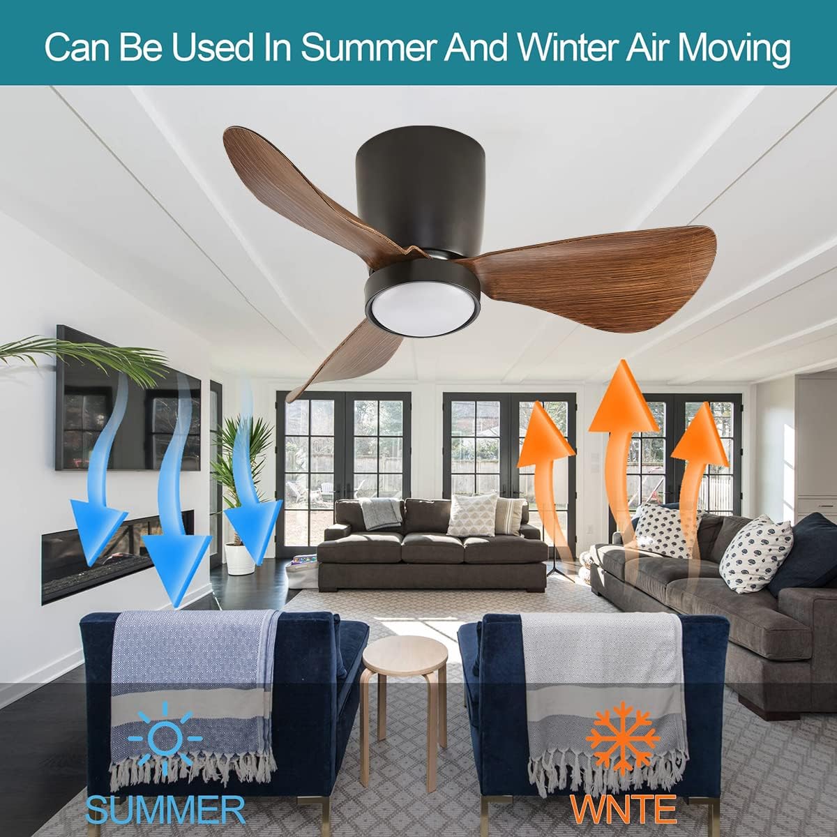 YUEGOO Ceiling Fans with Lamps,Kids Bedroom Fans with Ceiling Lights, Modern Led Dimmable Fan Lighting with Remote Control 6 Speed Adjustable Fan Lamp for Indoor Living Room/Brown