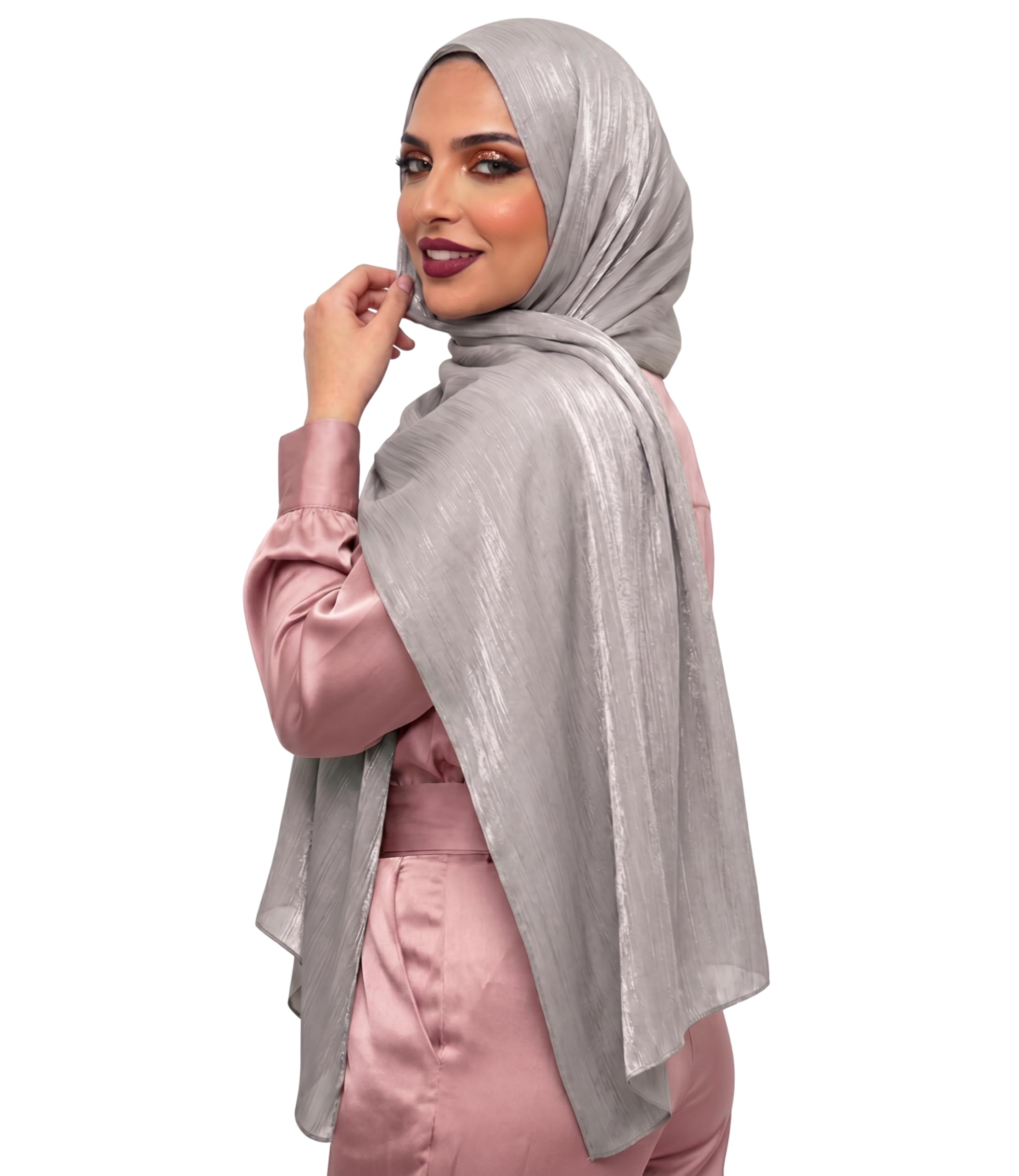 Crinkled Scarf - Summer Ladies Scarves, Shawls & Wraps - Hijab for Women & Girls - Soft, Lightweight and Breathable - Head Scarf for Evening Dress - Plain Shiny Shimmer Neck Headscarf Wrap - 180 x 80