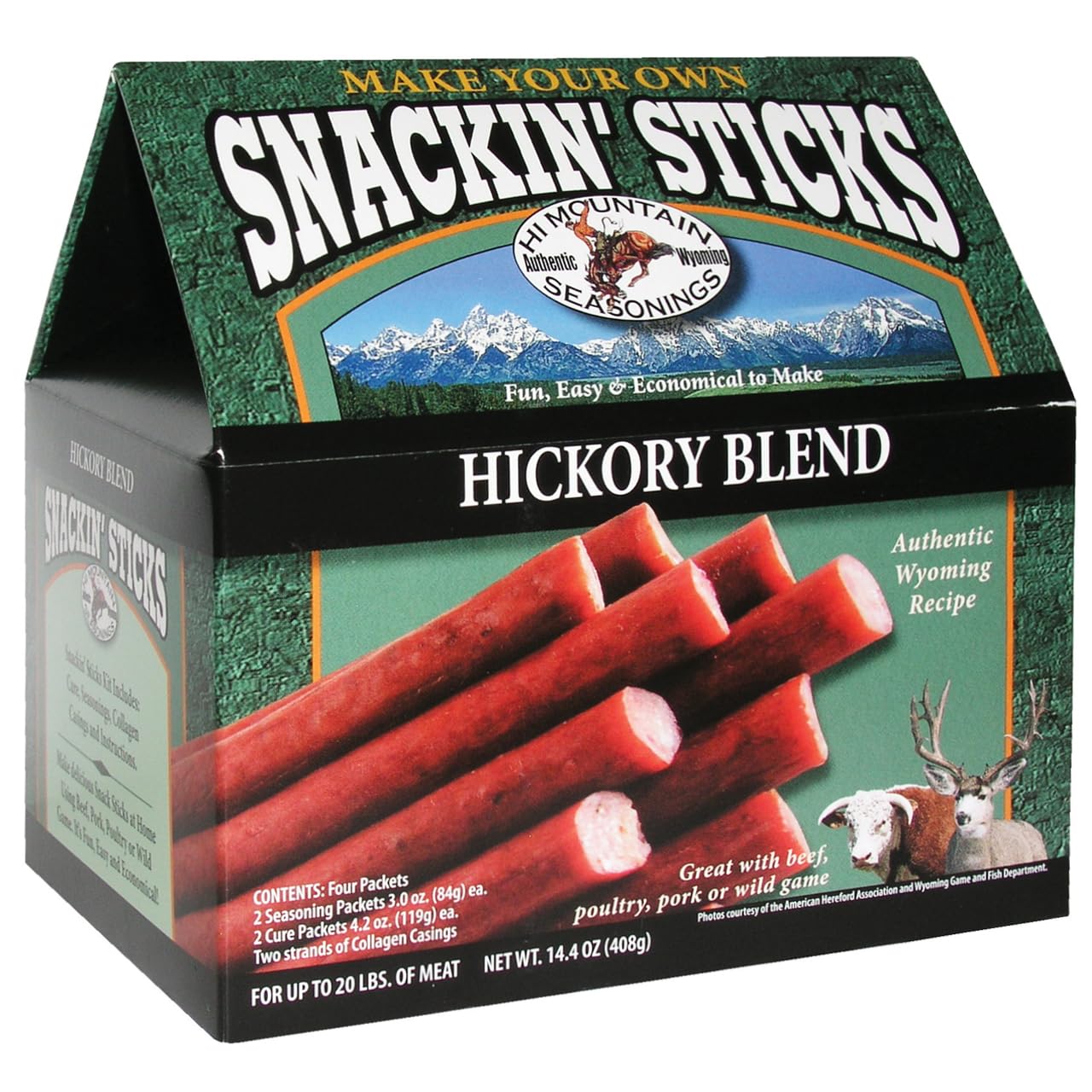Seasonings ǀ Snack Stick Seasoning Kit ǀ HICKORY BLEND ǀ Includes Seasoning, Cure, Casings, & Directions ǀ Seasons up to 20 lbs of Meat ǀ Beef, Pork, Venison, Deer, & Wild Game