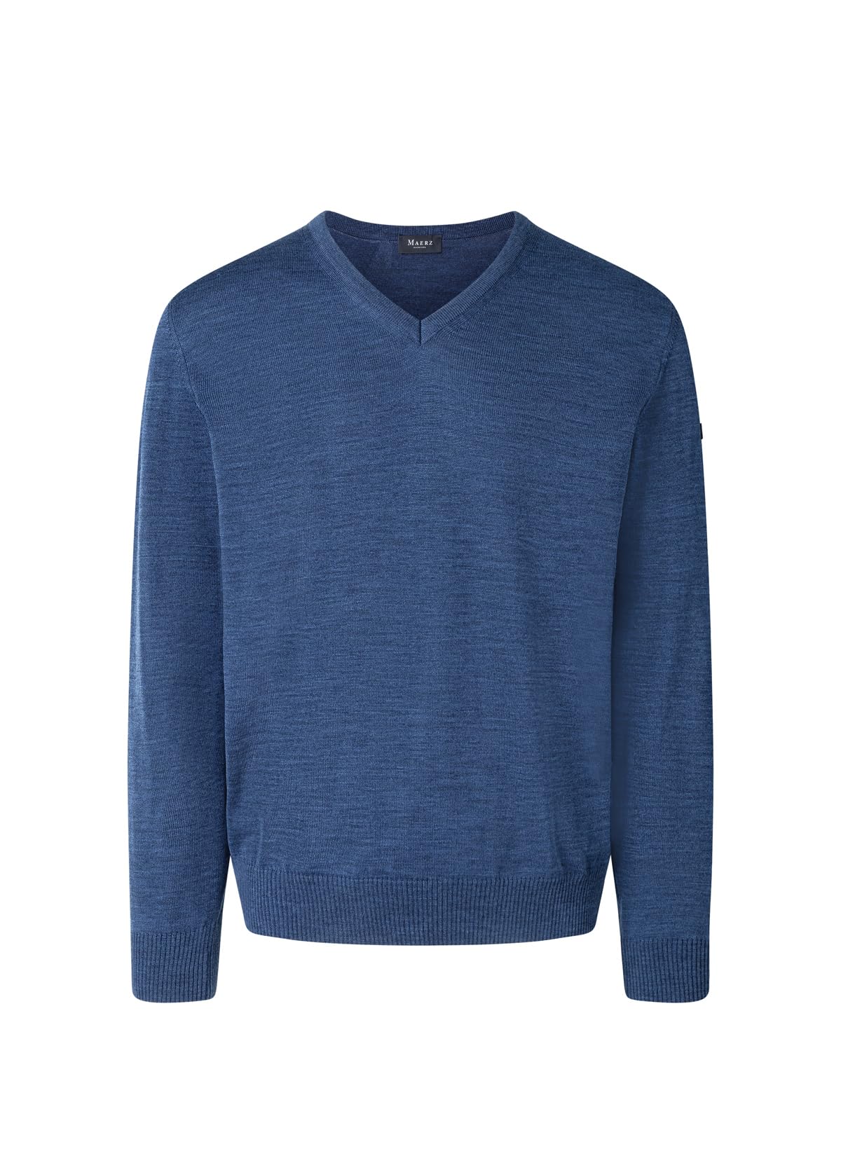 MAERZ Muenchen Herren V-Pullover Blau Merinowolle unifarben Blau 50 (M)
