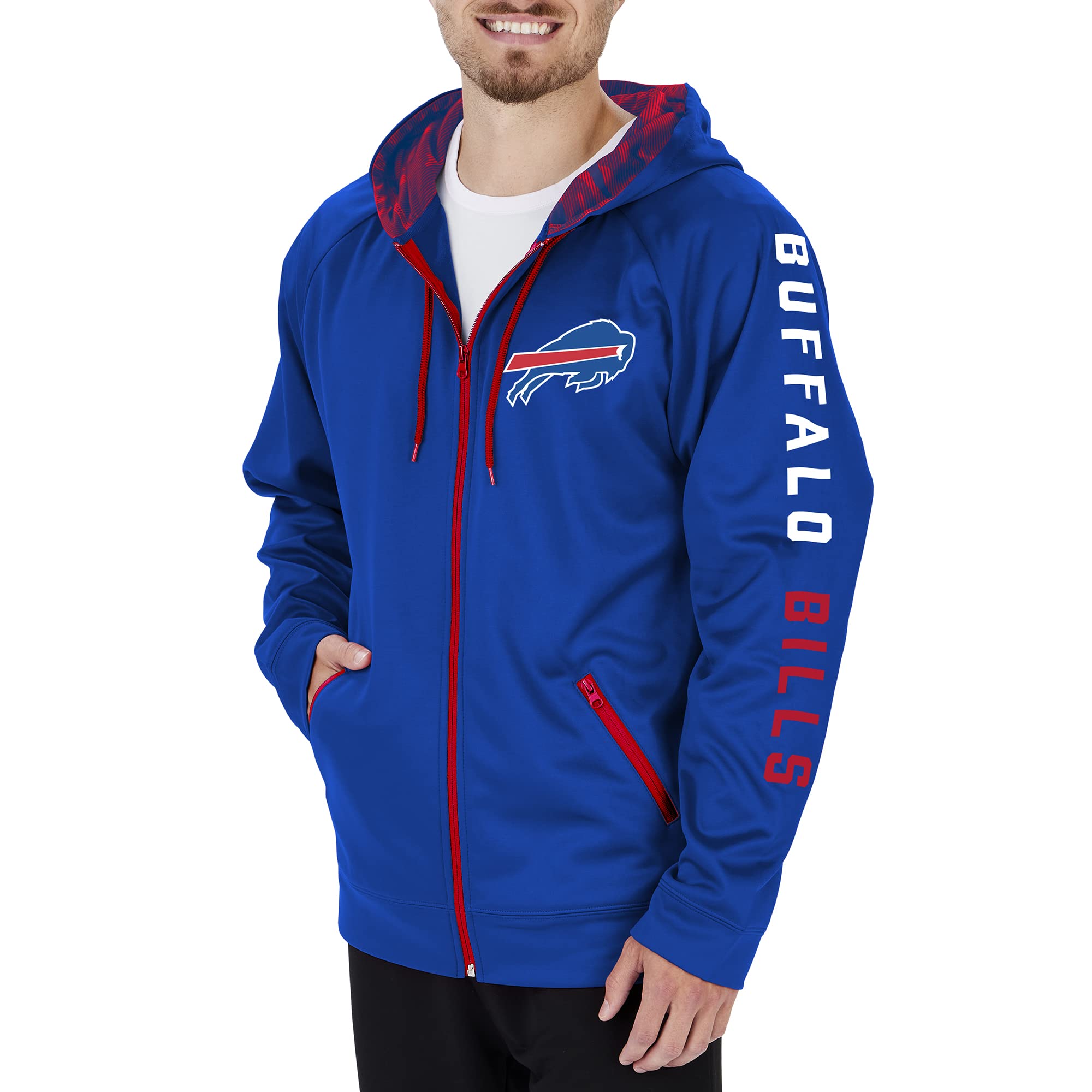 Zubaz Men's NFL Team Color Full Zip Hoodie with Camo Lines Details, Hooded Sweatshirt, Buffalo Bills, Small