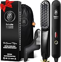 Heated Ionic Beard Straightening Brush for Men - 5 Temp Settings, Anti-Scald, Fast 30s Heat, Travel Bag