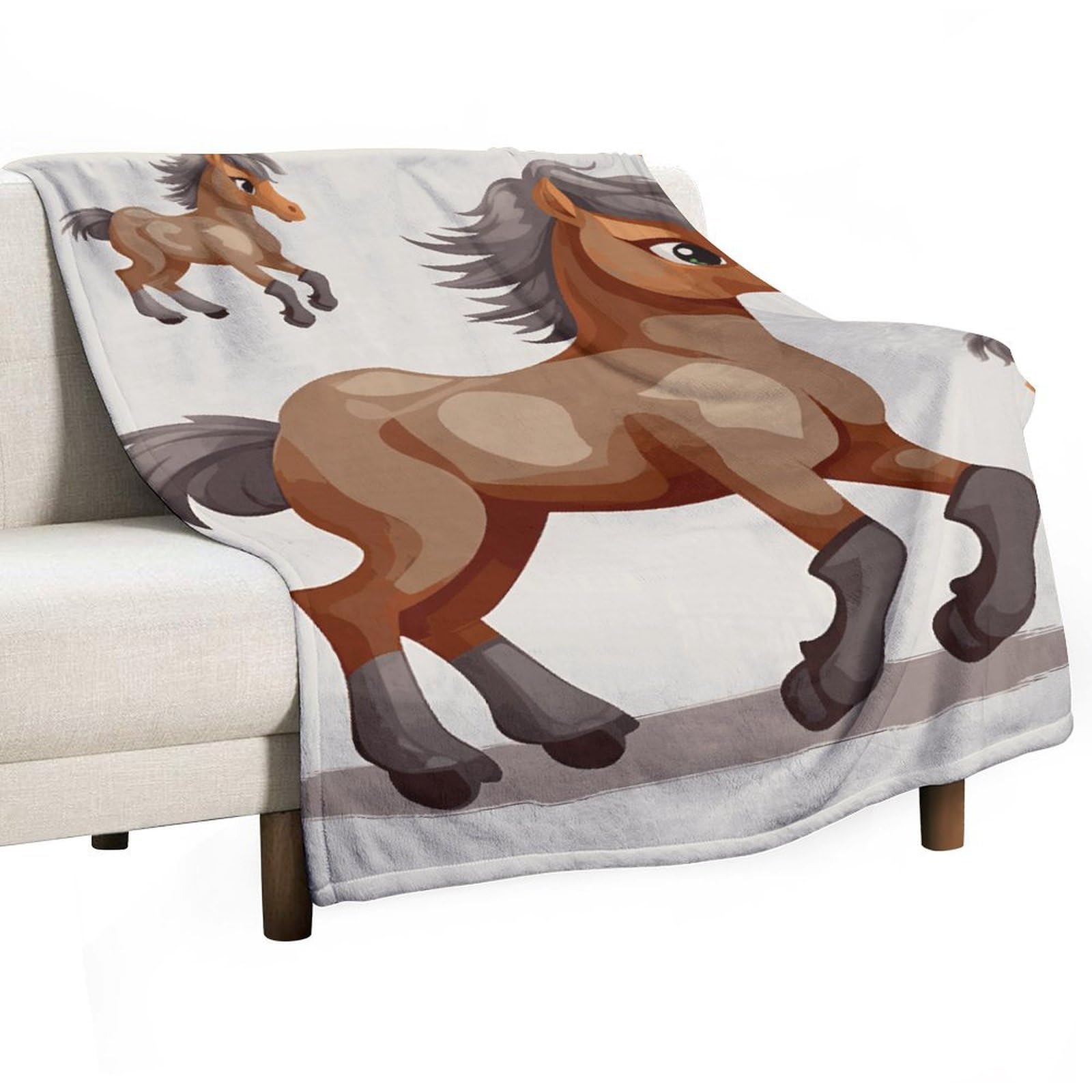 Couverture en flanelle motif cheval 127x177 cm plaid canapé quatre saisons