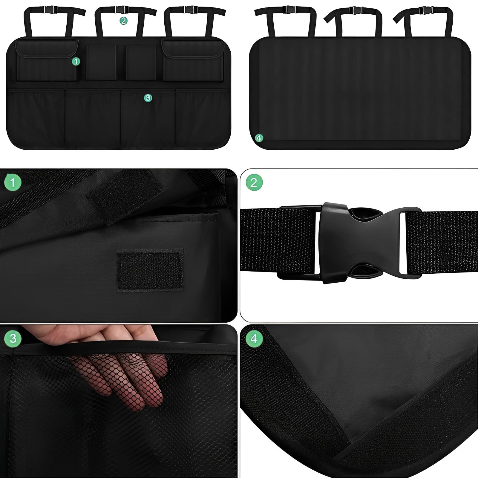 NiceNaiils Organizador de maletero de coche, impermeable, organizador de coche, protectores de respaldo de asiento, almacenamiento de red de carga plegable duradera para — view 3